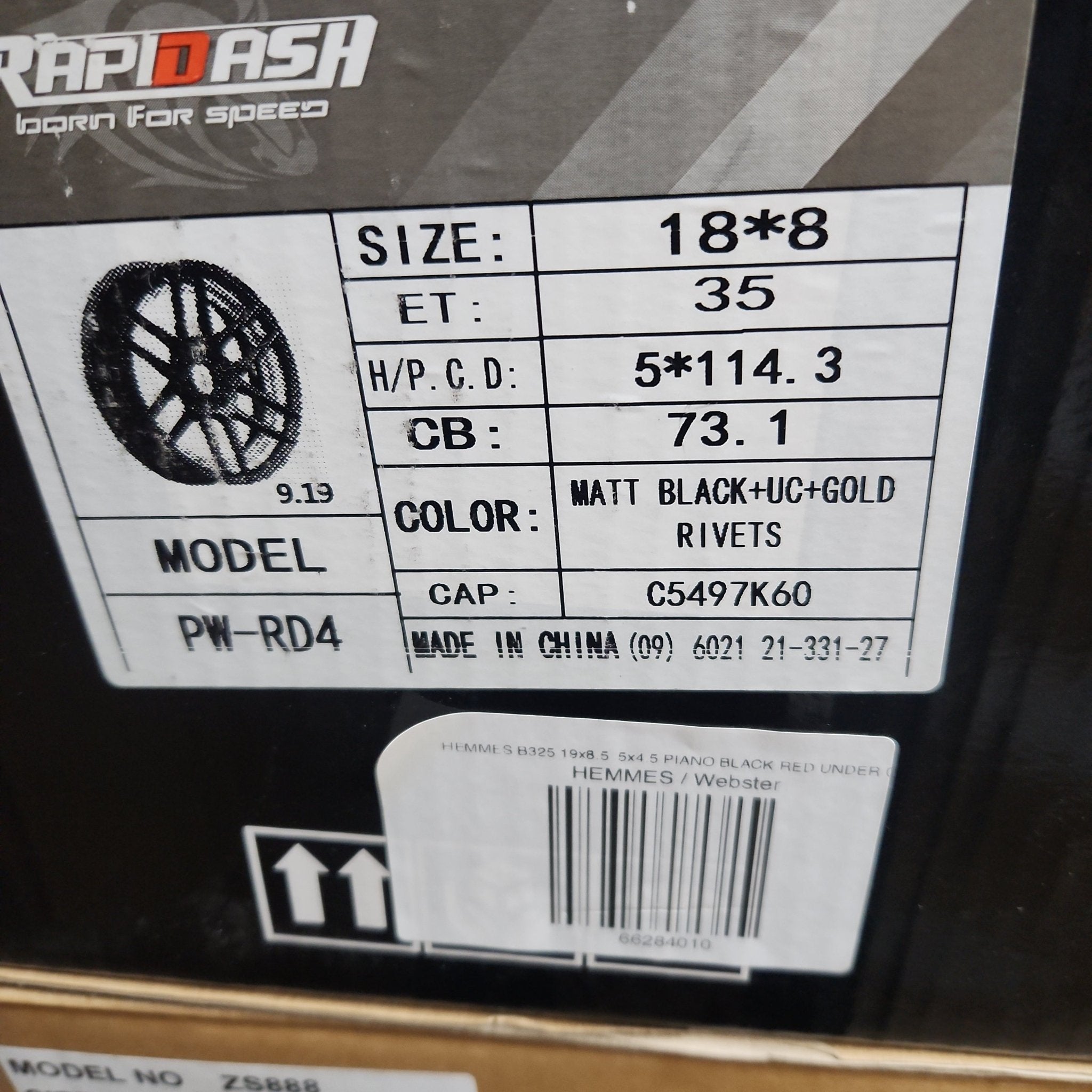 RAPIDASH - PW - RD4 18X8 5X4.5 MATT BLACK+UC+ GOLD RIVETS - Gun Hill Tire House (WTW - WHOLESALE TIRES & WHEELS)