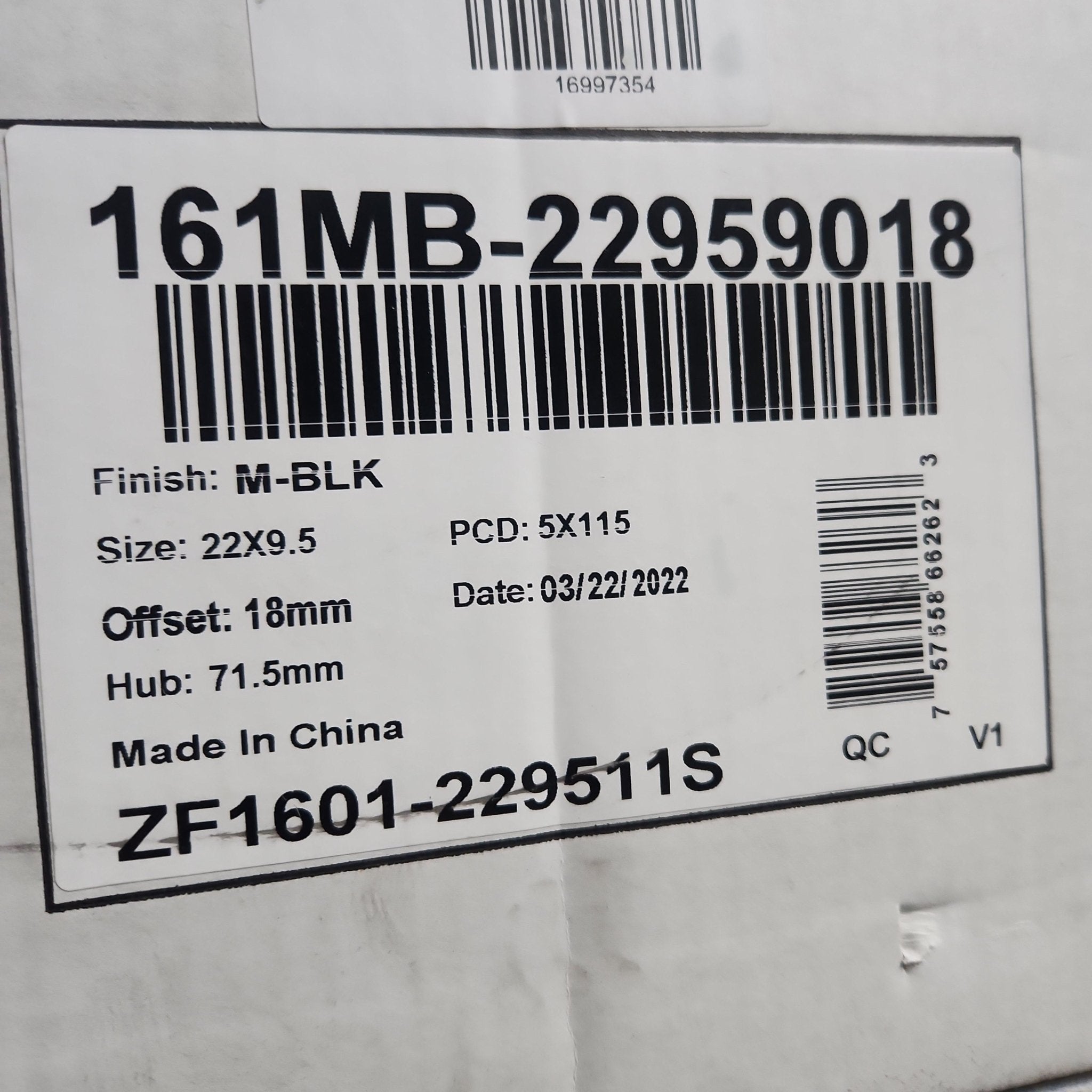 161MB - 22959018 22X9.5 5X115 MATT BLACK - Gun Hill Tire House (WTW - WHOLESALE TIRES & WHEELS)