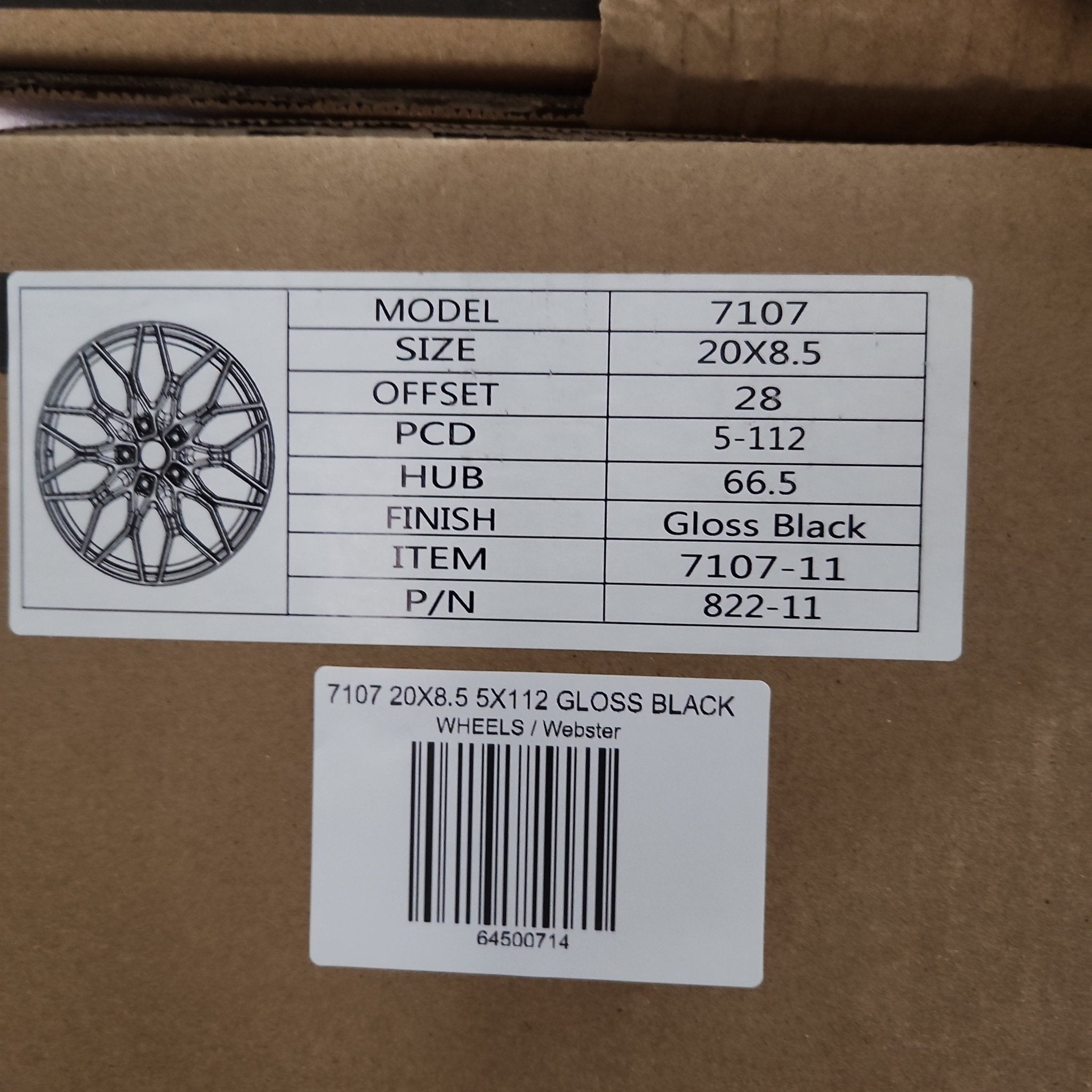 7107 20X8.5 5X112 GLOSS BLACK - Gun Hill Tire House (WTW - WHOLESALE TIRES & WHEELS)