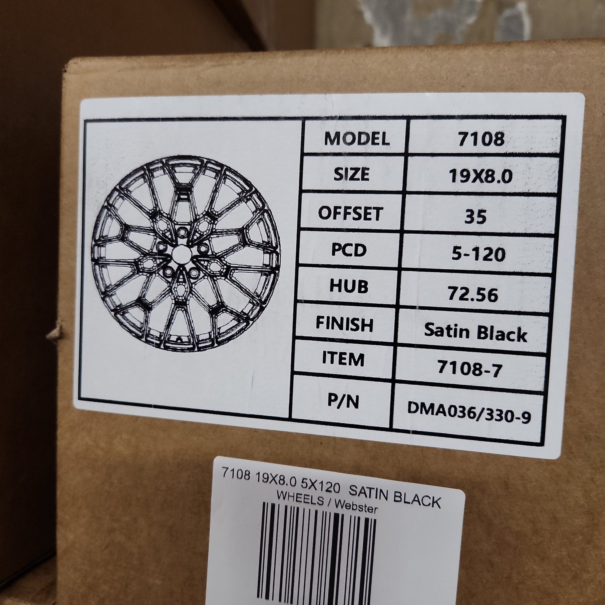 7108 19X8.0 5X120 SATIN BLACK - Gun Hill Tire House (WTW - WHOLESALE TIRES & WHEELS)