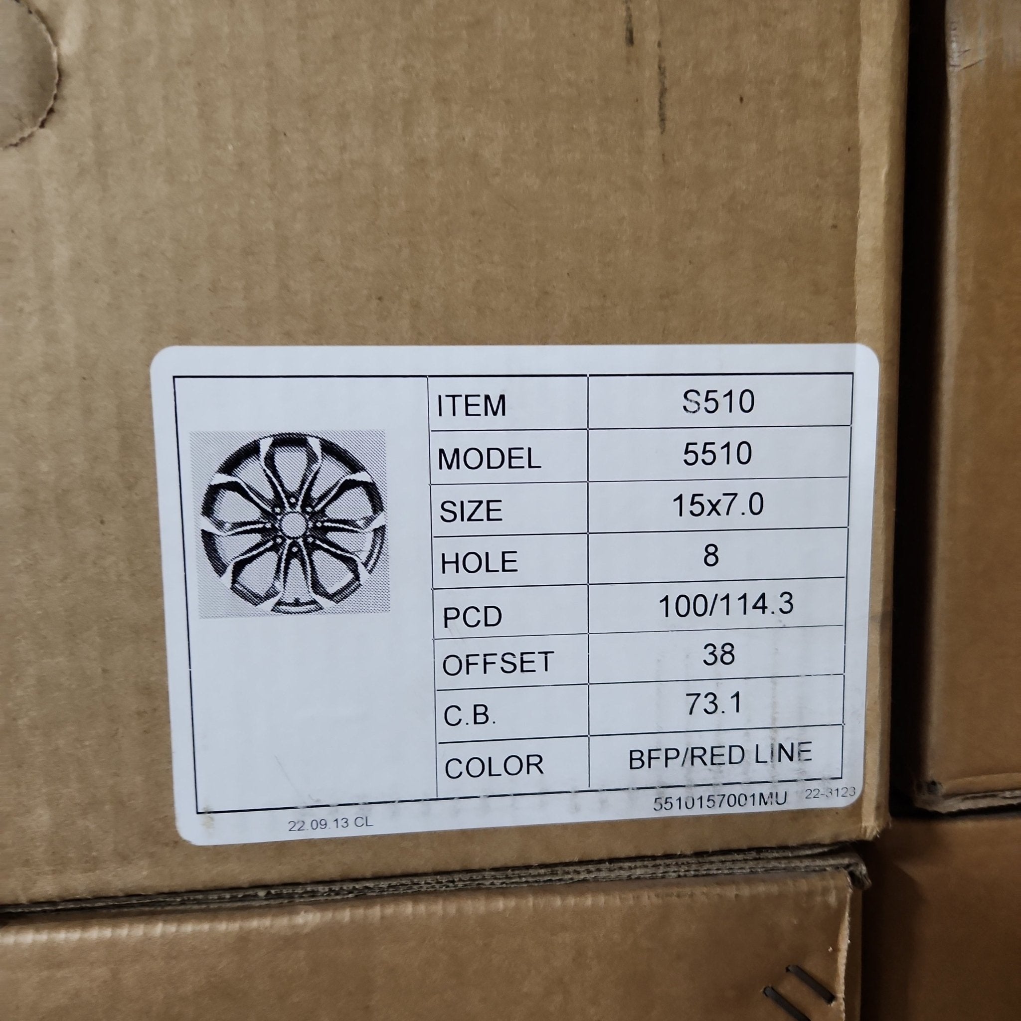 WM - S510 15X7.0 4X100 4X114.3 PIANO BLACK MACHINED FACE WITH RED UNDERCUT - Gun Hill Tire House (WTW - WHOLESALE TIRES & WHEELS)