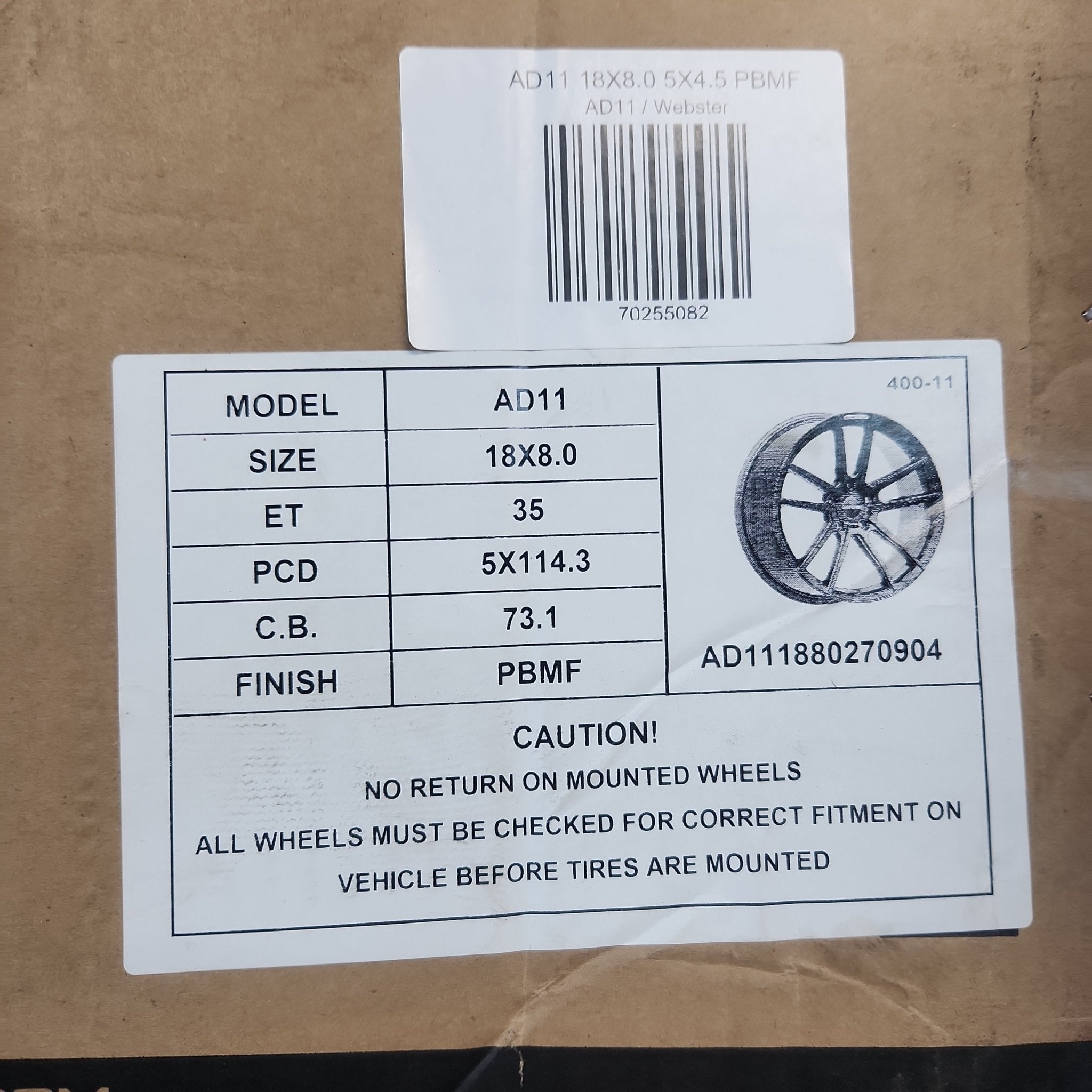 AD11 18X8.0 5X4.5 PBMF - Gun Hill Tire House (WTW - WHOLESALE TIRES & WHEELS)