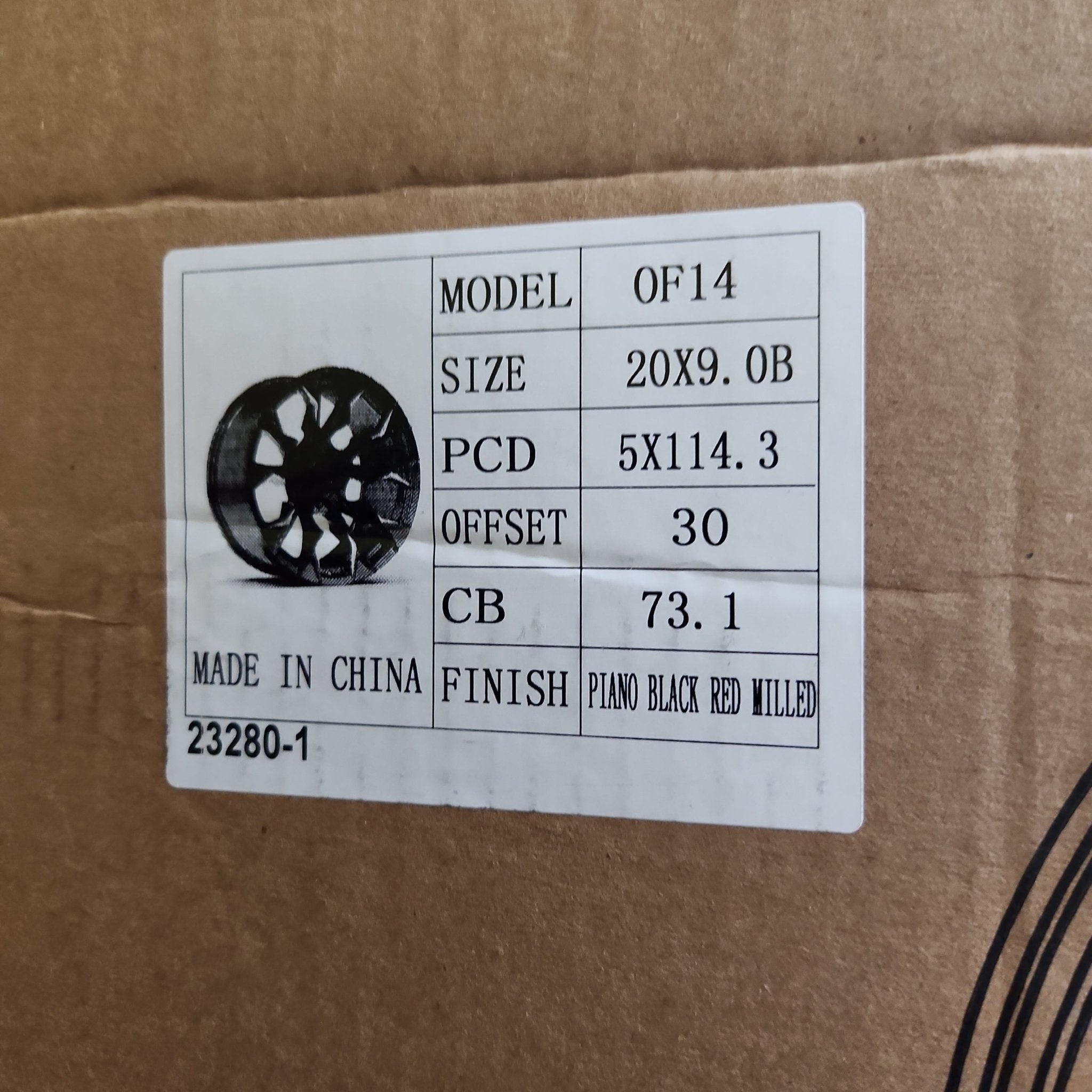 OF - 14 20X9.0 5X114.3 PIANO BLACK W/RED MILLED - Gun Hill Tire House (WTW - WHOLESALE TIRES & WHEELS)