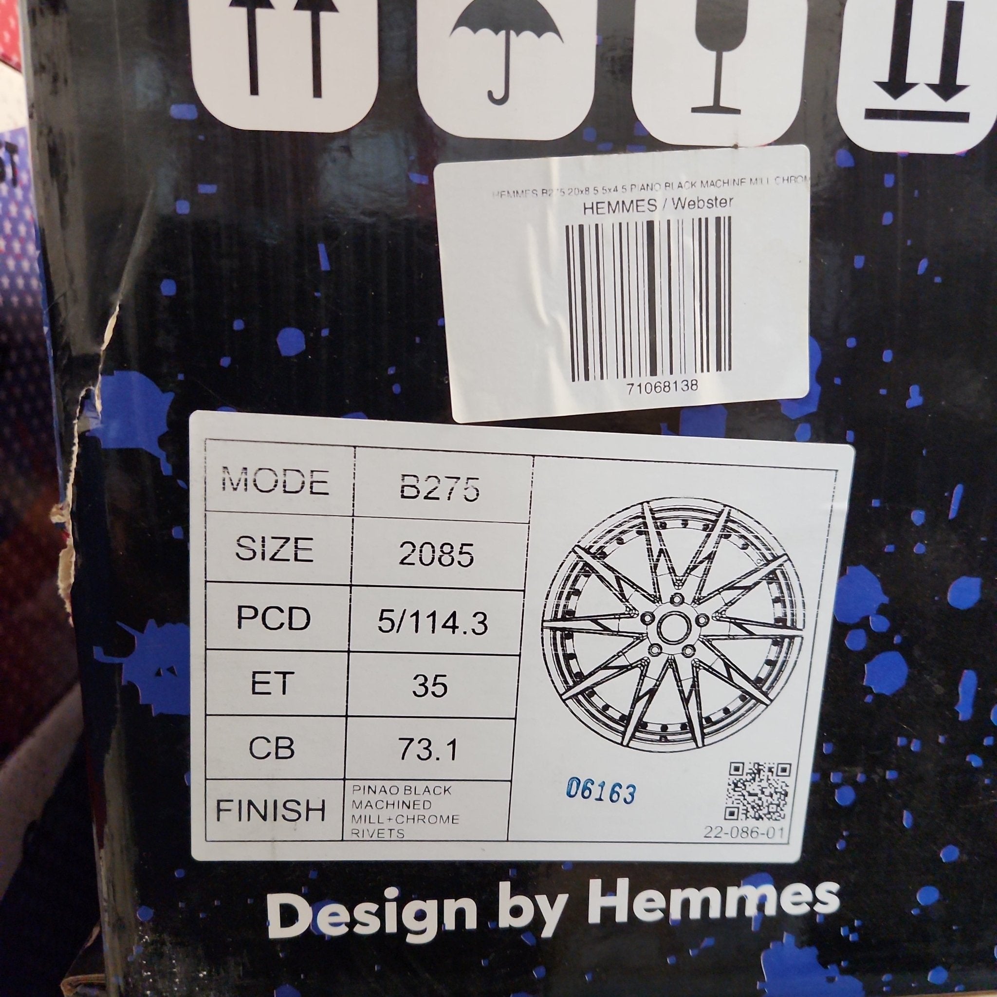 HEMMES B275 20x8.5 5x4.5 PIANO BLACK MACHINE MILL CHROME RIVETS - Gun Hill Tire House (WTW - WHOLESALE TIRES & WHEELS)