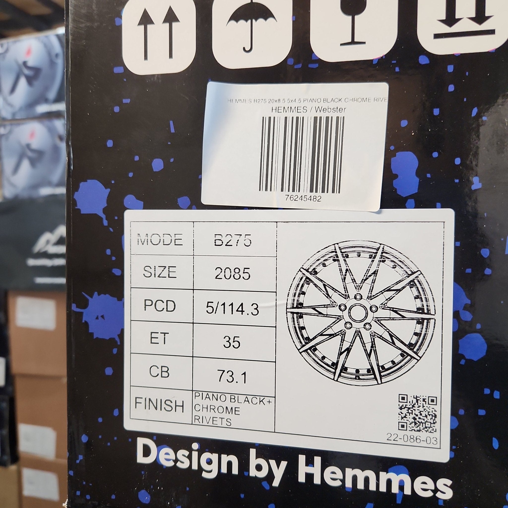 HEMMES B275 20x8.5 5x4.5 PIANO BLACK CHROME RIVETS - Gun Hill Tire House (WTW - WHOLESALE TIRES & WHEELS)