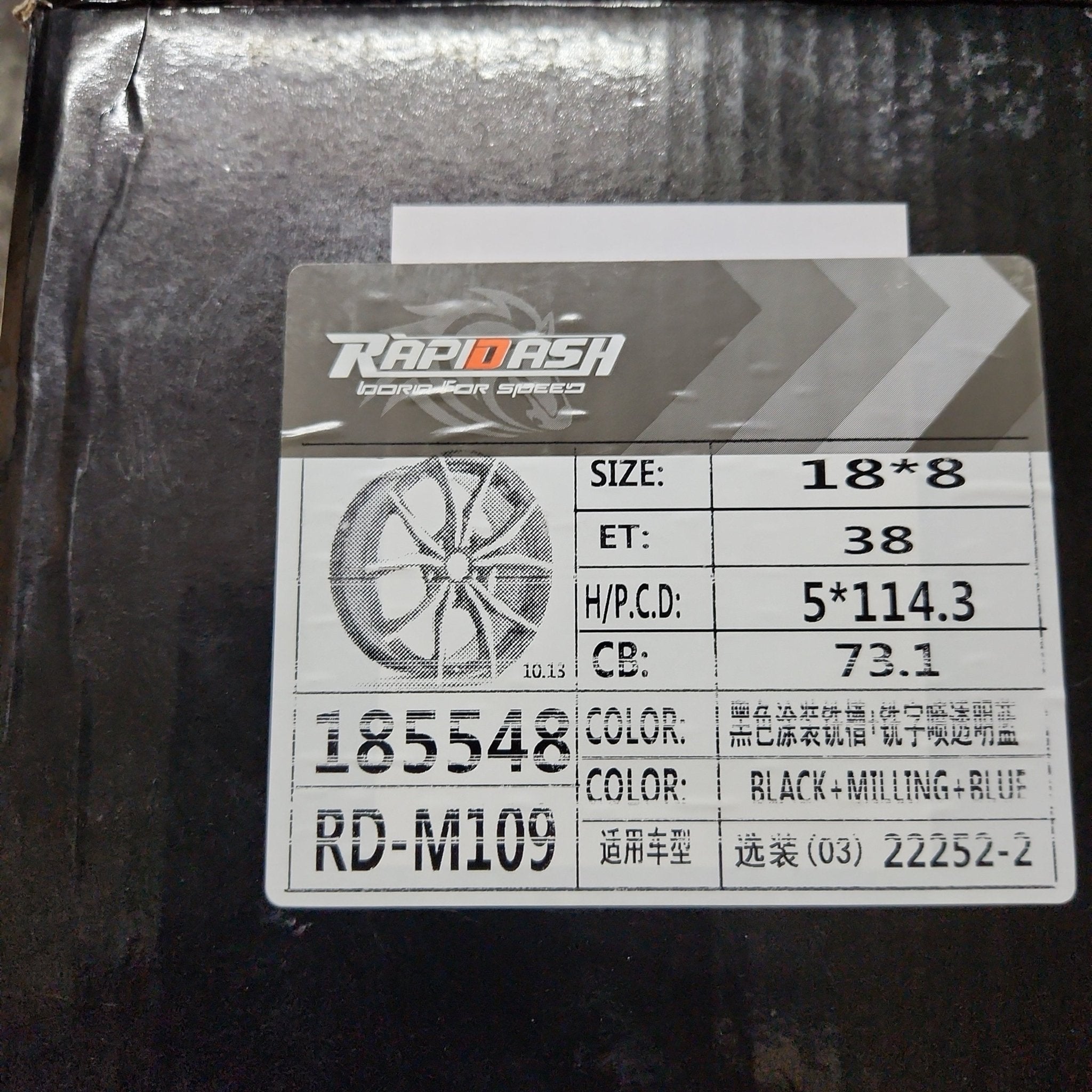 RAPIDASH - RD - M109 18x8.0 5X4.5 PIANO BLACK + RUSSIAN BLUE MILLING FACE - Gun Hill Tire House (WTW - WHOLESALE TIRES & WHEELS)