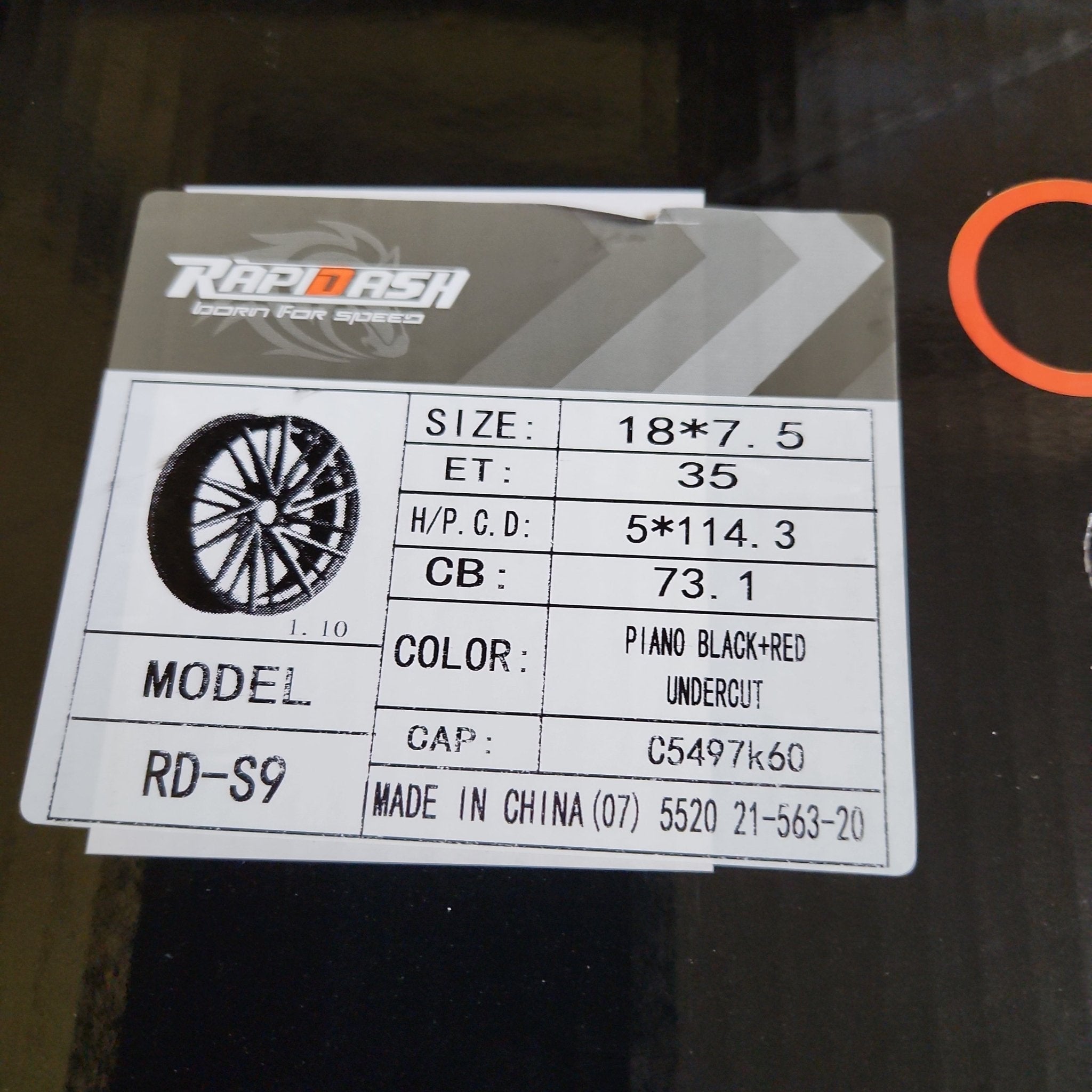 RAPIDASH PW RD - S9 18X7.5 5X4.5 PIANO BLACK +RED UNDER CUT - Gun Hill Tire House (WTW - WHOLESALE TIRES & WHEELS)