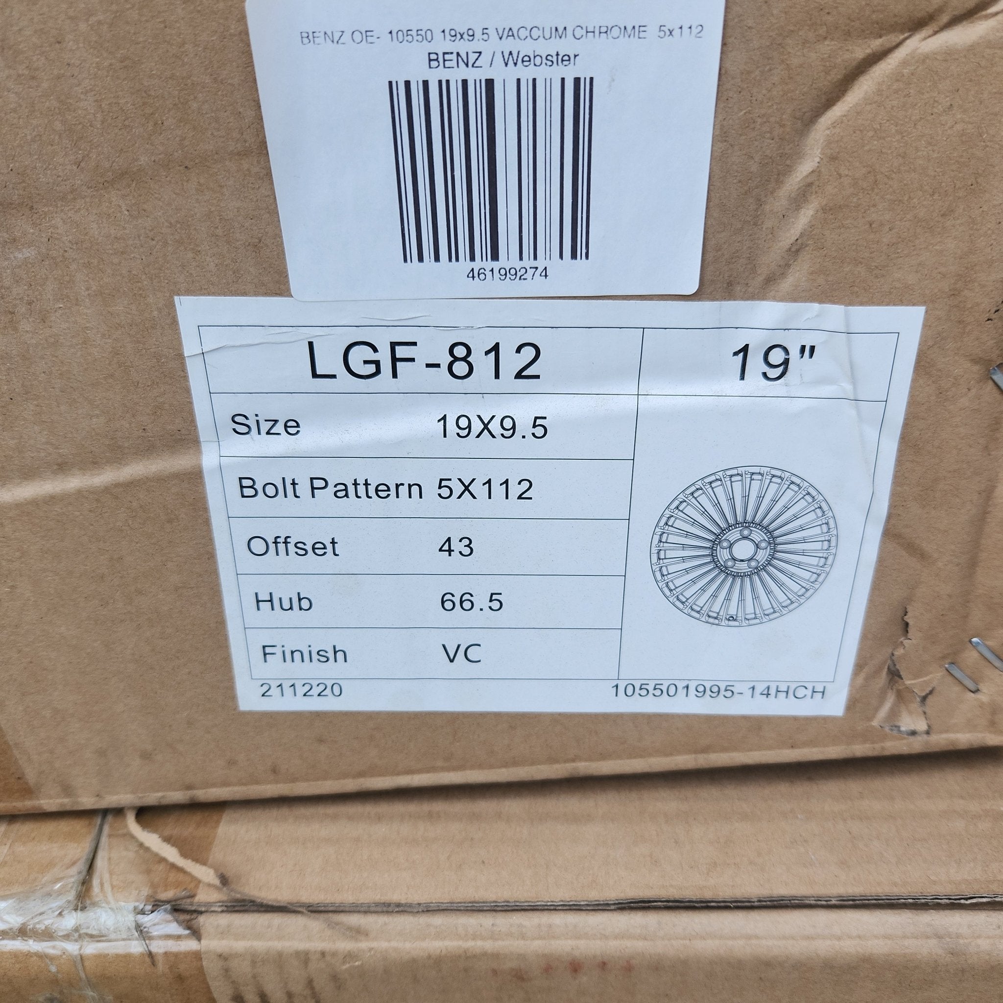 WHEELS OE - 10550 LGF - 812 19x9.5 VACCUM CHROME 5x112 - Gun Hill Tire House (WTW - WHOLESALE TIRES & WHEELS)