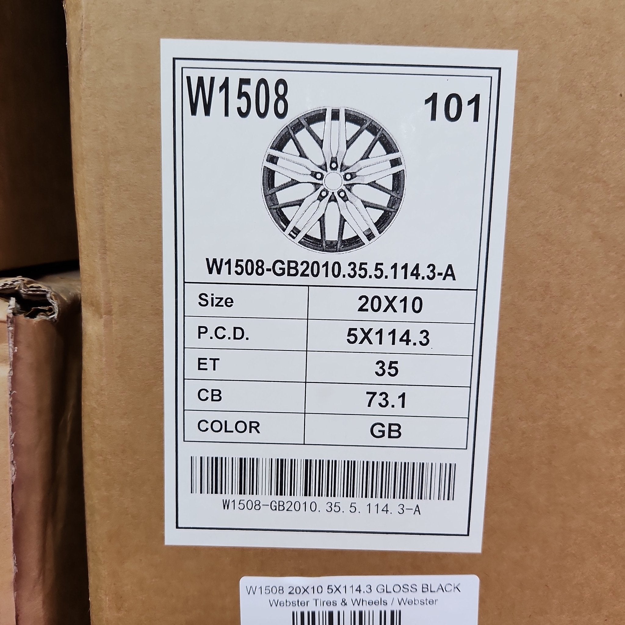 W1508 20X10 5X114.3 GLOSS BLACK - Gun Hill Tire House (WTW - WHOLESALE TIRES & WHEELS)