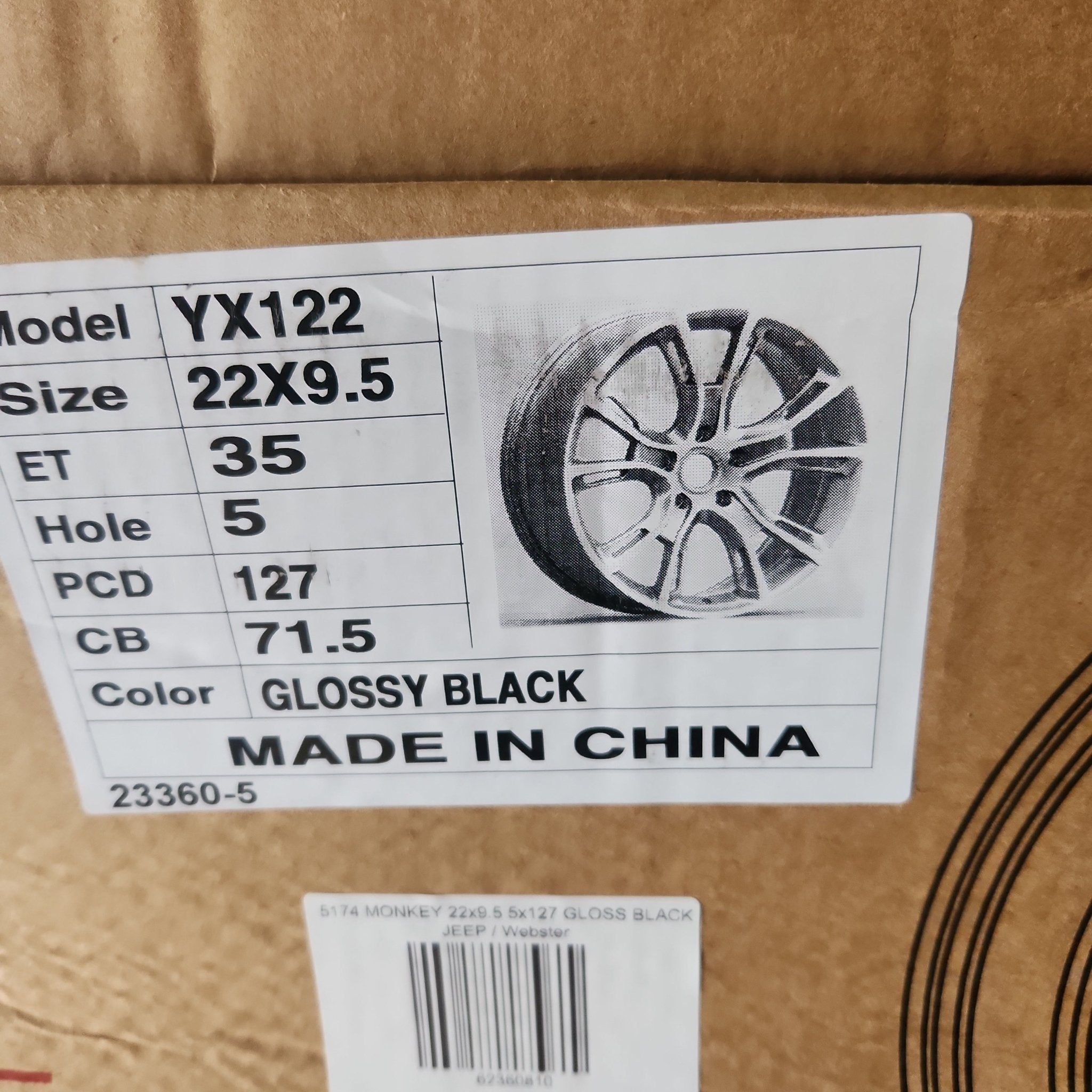 YX122 MONKEY 22x9.5 5x127 GLOSS BLACK - Gun Hill Tire House (WTW - WHOLESALE TIRES & WHEELS)