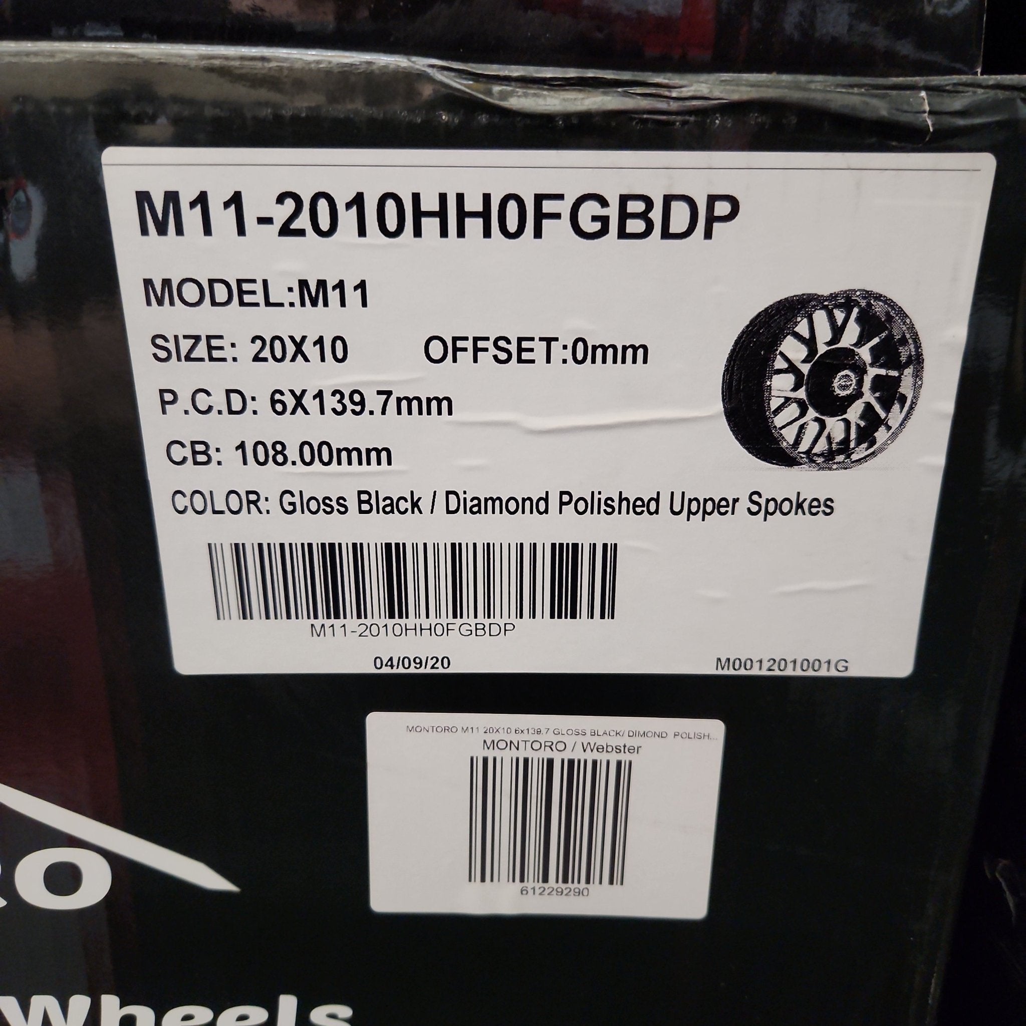 MONTORO M11 20X10 6x139.7 GLOSS BLACK/ DIMOND POLISHE UPPER SPOKES - Gun Hill Tire House (WTW - WHOLESALE TIRES & WHEELS)