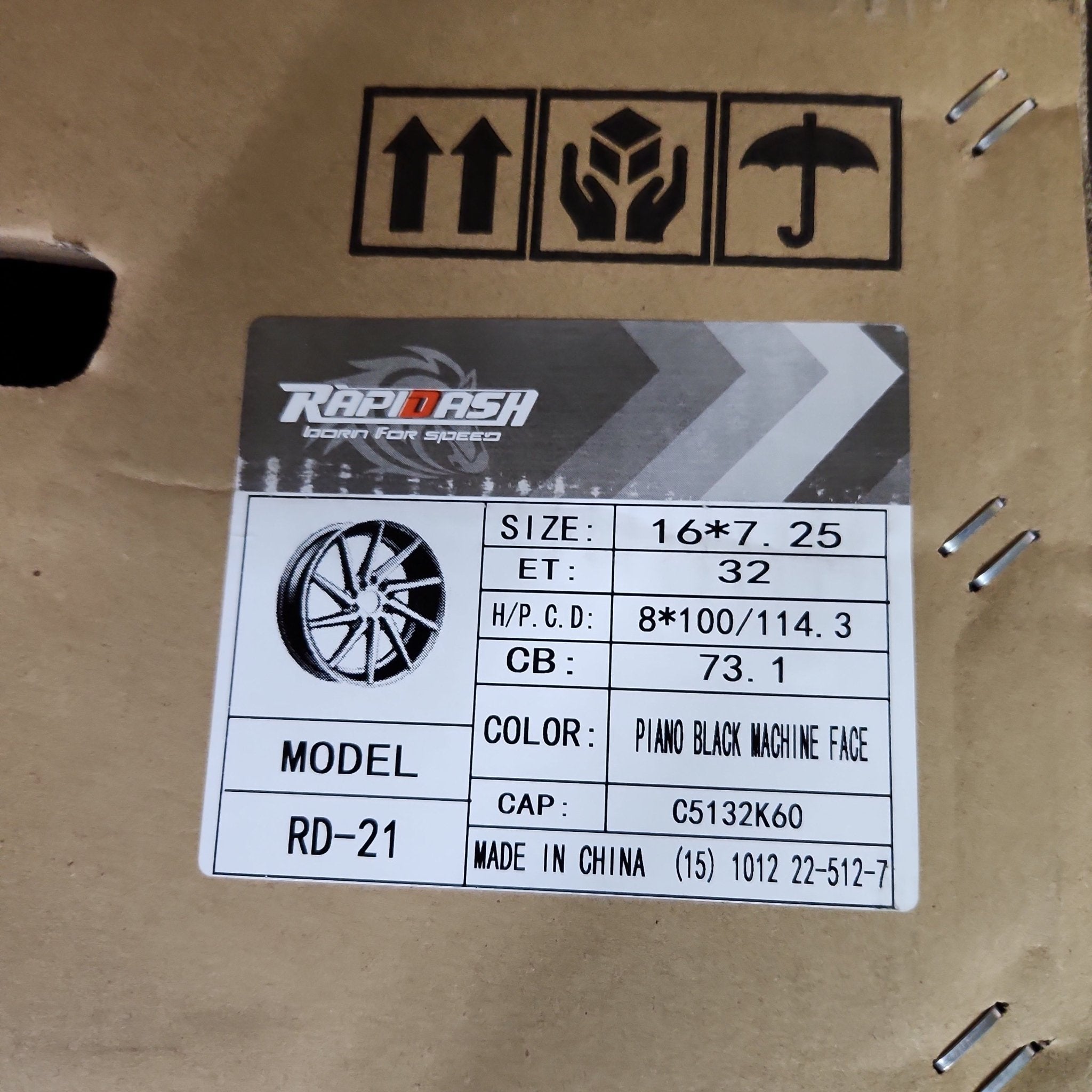 RAPIDASH RD21 16X7.25 4X100 4X114.3 PIANO BLACK MACHINED FACE - Gun Hill Tire House (WTW - WHOLESALE TIRES & WHEELS)