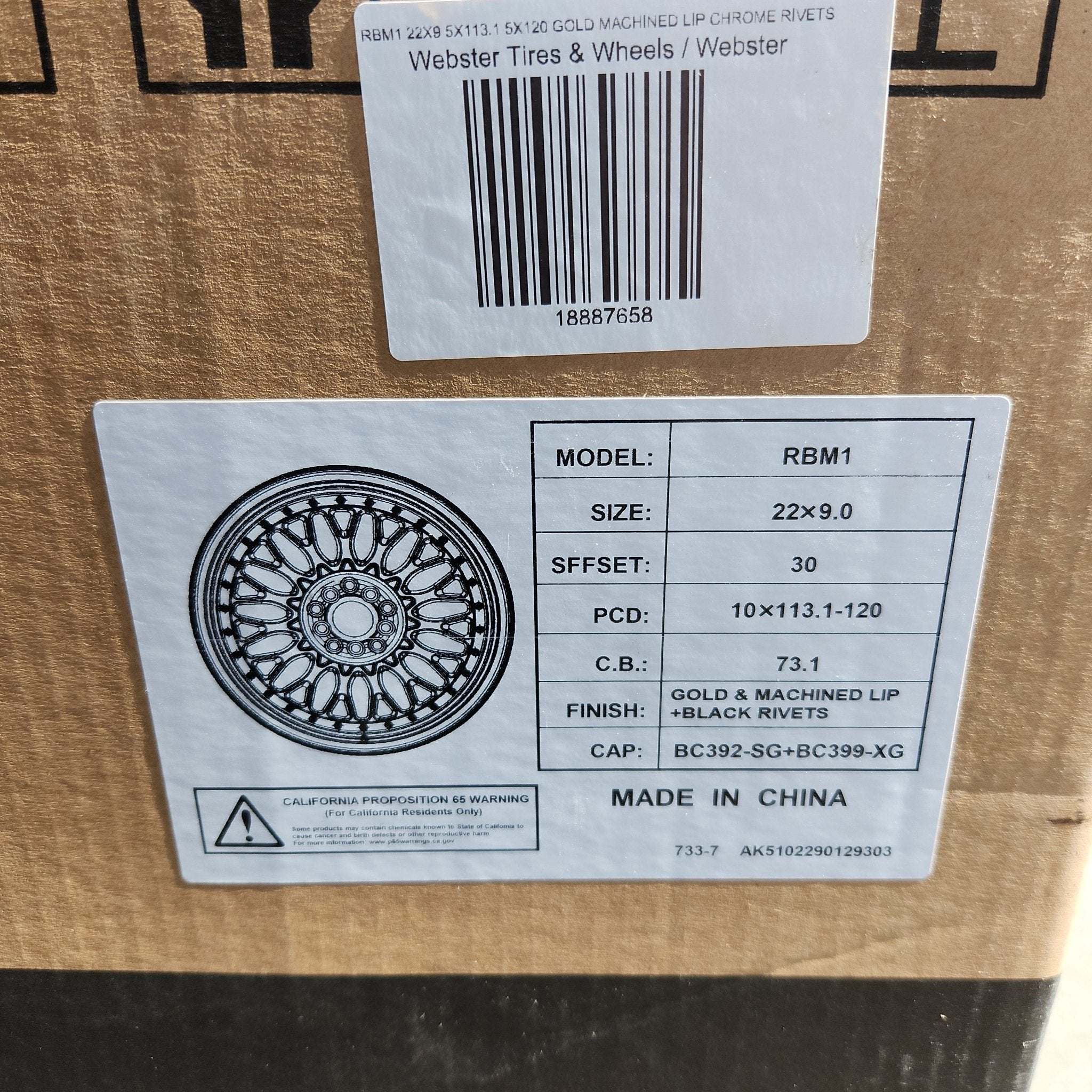 RBM1 22X9 5X112 5X114.3 5X120 GOLD MACHINED LIP CHROME RIVETS - Gun Hill Tire House (WTW - WHOLESALE TIRES & WHEELS)