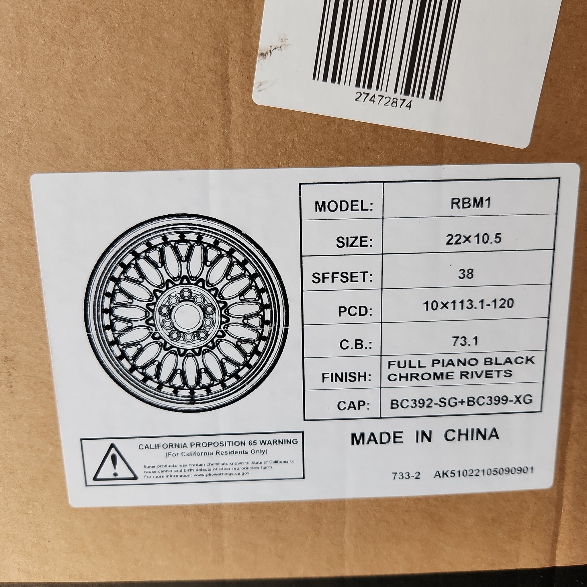 RBM1 22X10.5 5X112 / 5X114.3 / 5X120 FULLGLOSS BLACK CHROME RIVETS - Gun Hill Tire House (WTW - WHOLESALE TIRES & WHEELS)