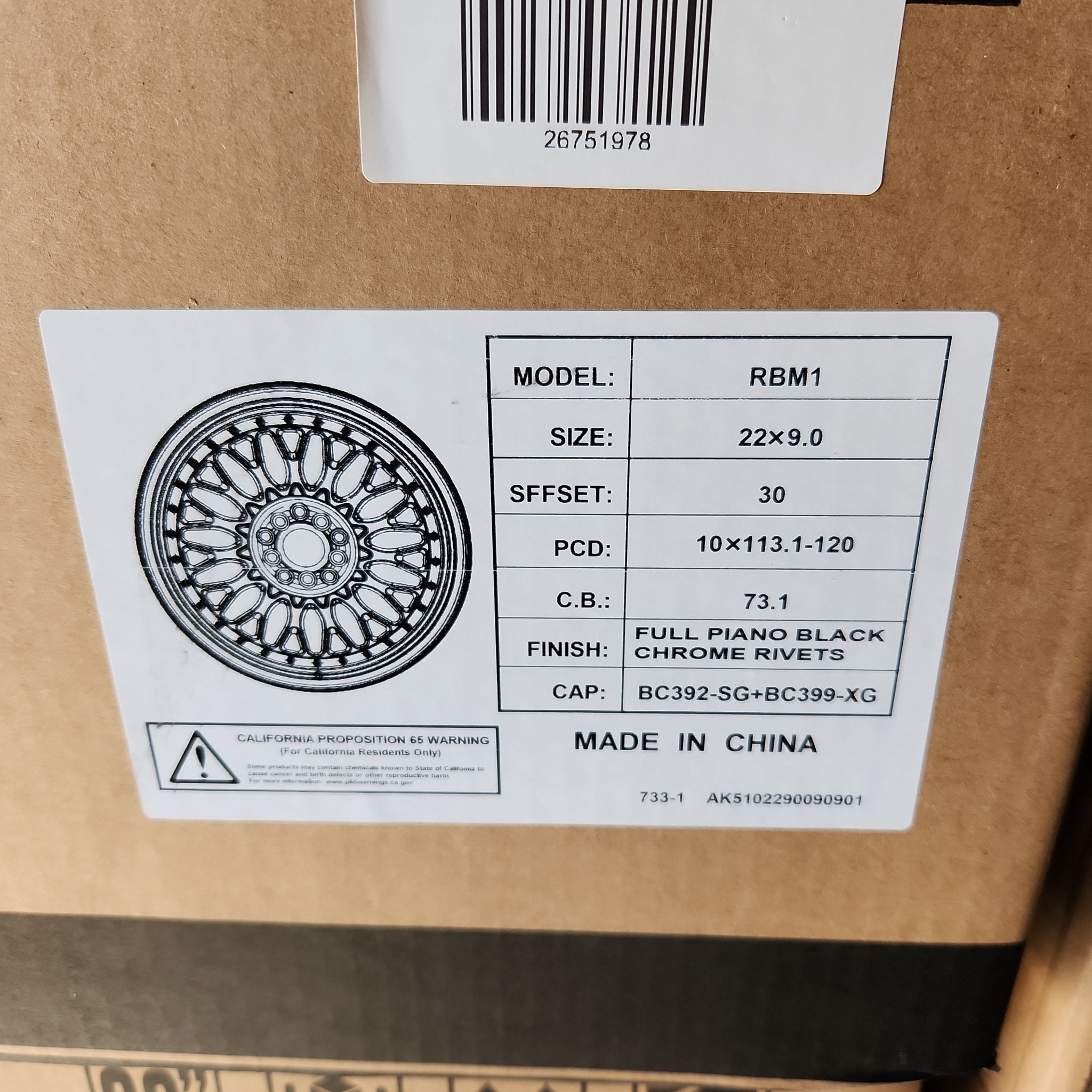 RBM1 22X9.0 5X112 5X114.3 5X120 FULL PIANO BLACK CHROME RIVETS - Gun Hill Tire House (WTW - WHOLESALE TIRES & WHEELS)