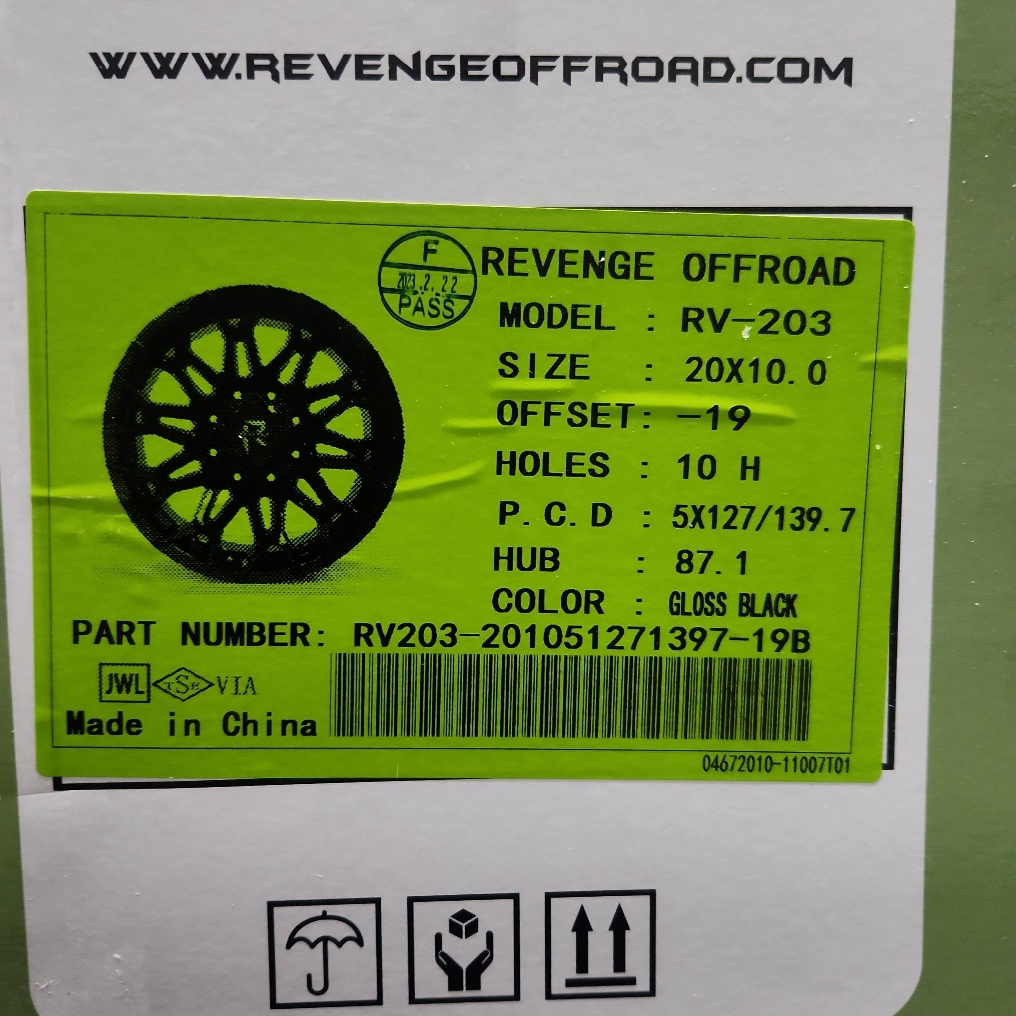 REVENGE RV - 203 20X10 5X127 5X139.7 GLOSS BLACK - Gun Hill Tire House (WTW - WHOLESALE TIRES & WHEELS)