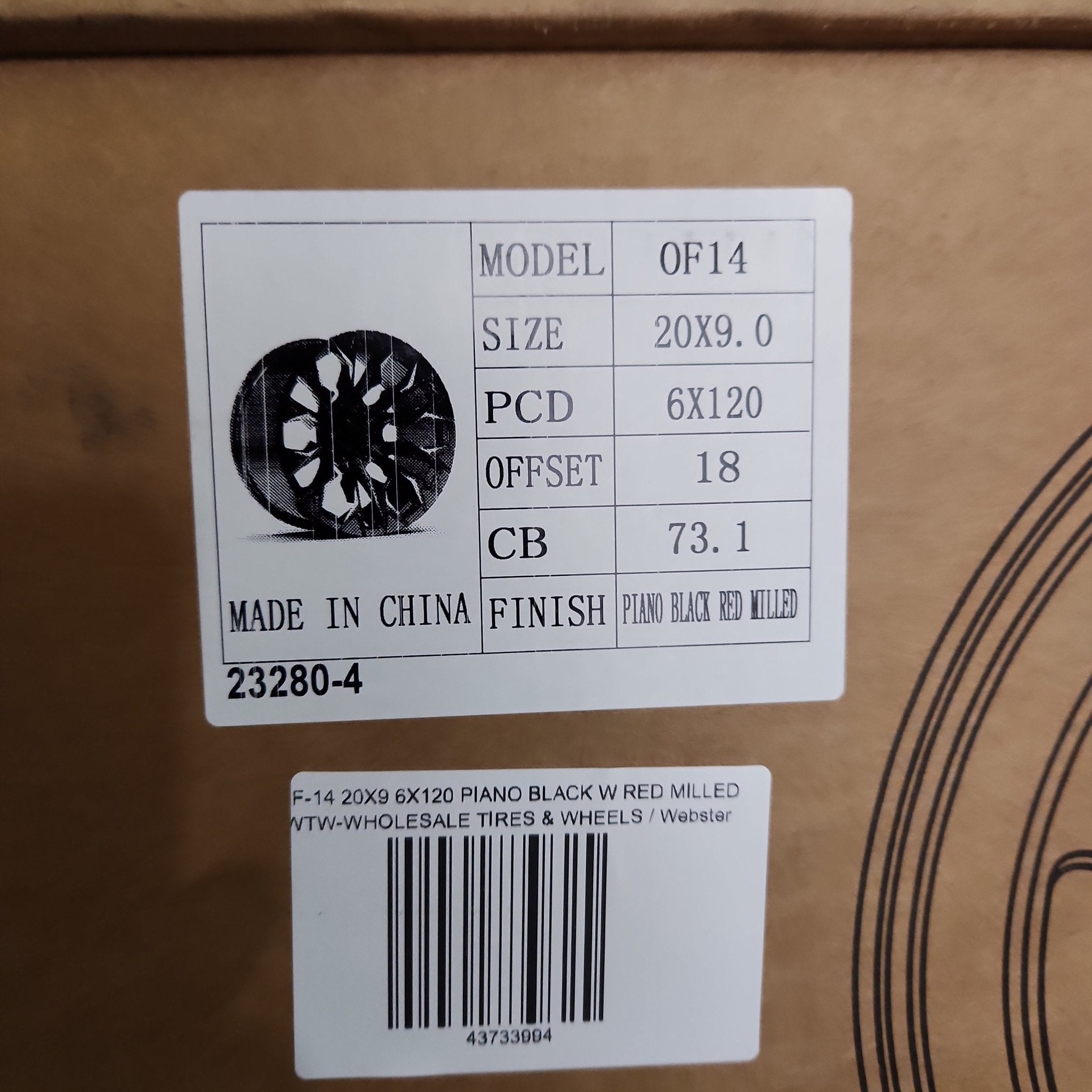 OF - 14 20X9 6X120 PIANO BLACK W RED MILLED - Gun Hill Tire House (WTW - WHOLESALE TIRES & WHEELS)