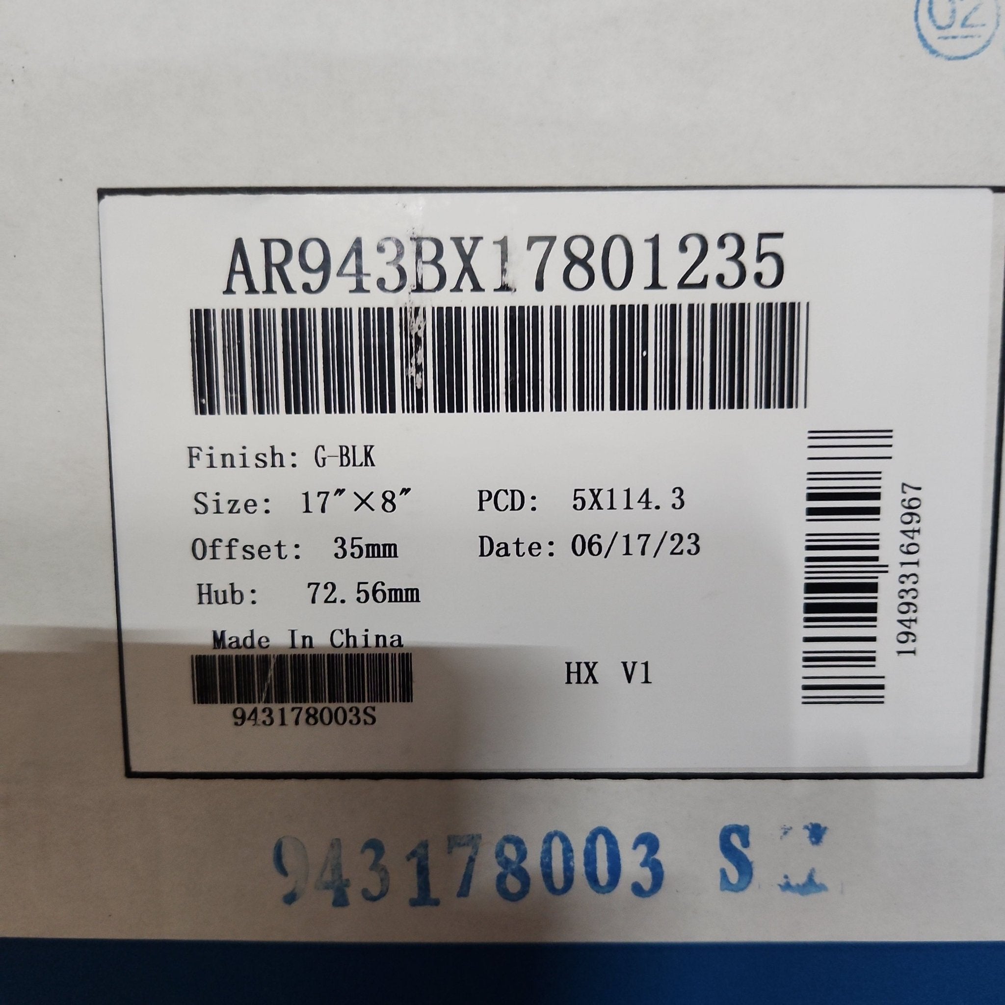 AR943 17X8 5X114.3 GLOSS BLACK - Gun Hill Tire House (WTW - WHOLESALE TIRES & WHEELS)