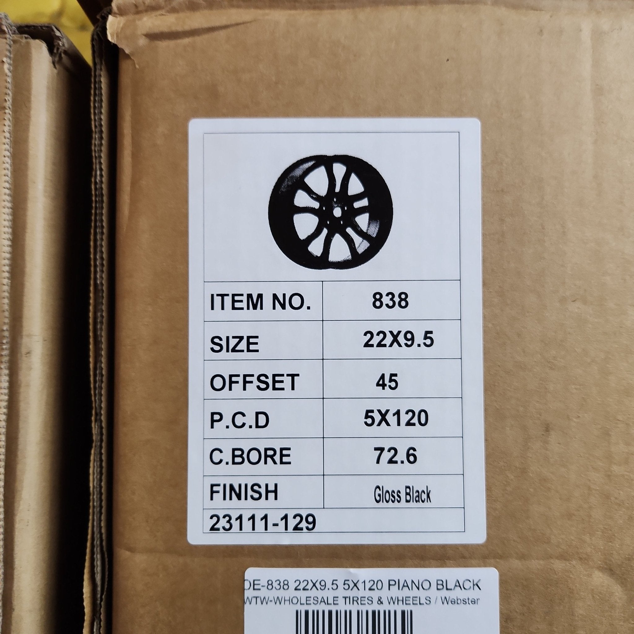 OE - 838 22X9.5 5X120 PIANO BLACK - Gun Hill Tire House (WTW - WHOLESALE TIRES & WHEELS)