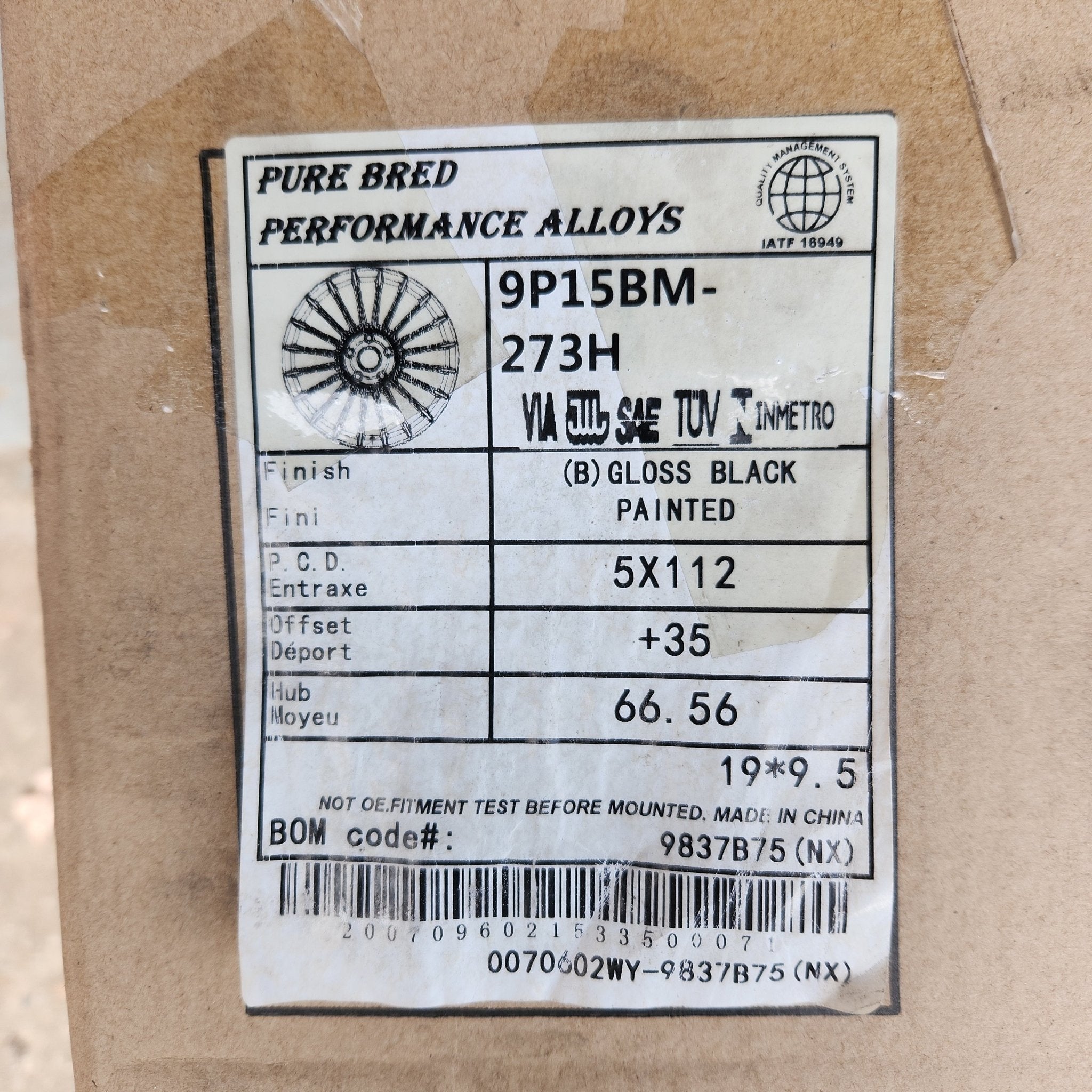 OE - 9837 19x9.5 5x112 GLOSS BLACK - Gun Hill Tire House (WTW - WHOLESALE TIRES & WHEELS)