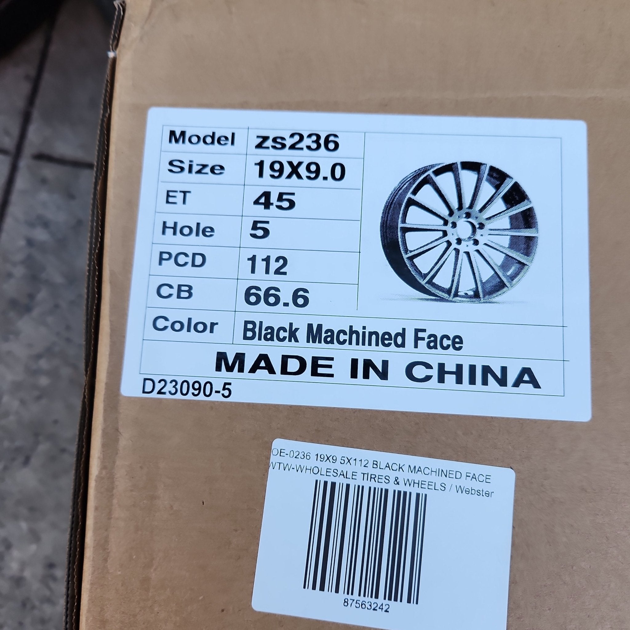 OE - 0236 ZS236 19X9 5X112 BLACK MACHINED FACE - Gun Hill Tire House (WTW - WHOLESALE TIRES & WHEELS)