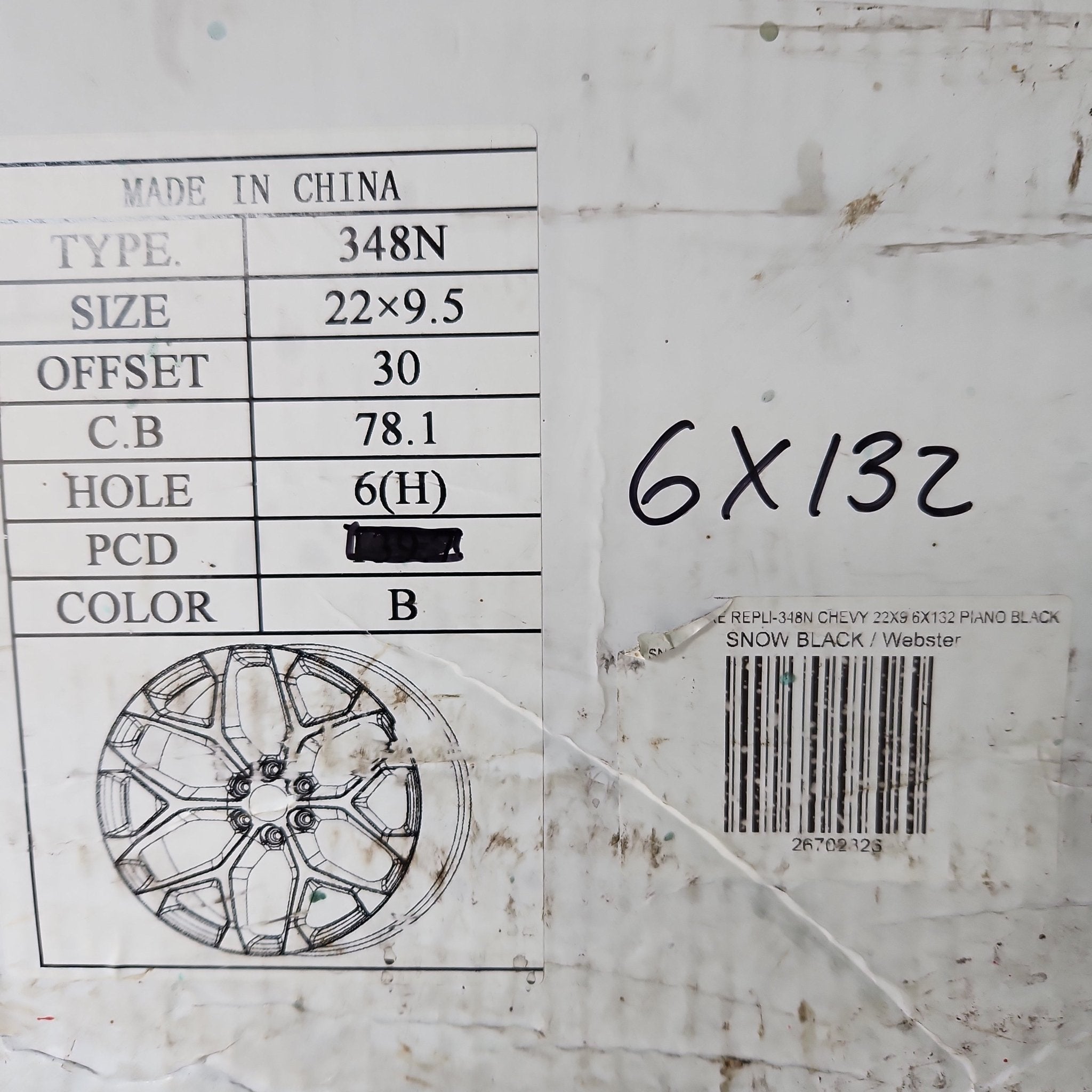 SNOW FLAKE - 348N CHEVY 22X9 6X132 PIANO BLACK - Gun Hill Tire House (WTW - WHOLESALE TIRES & WHEELS)