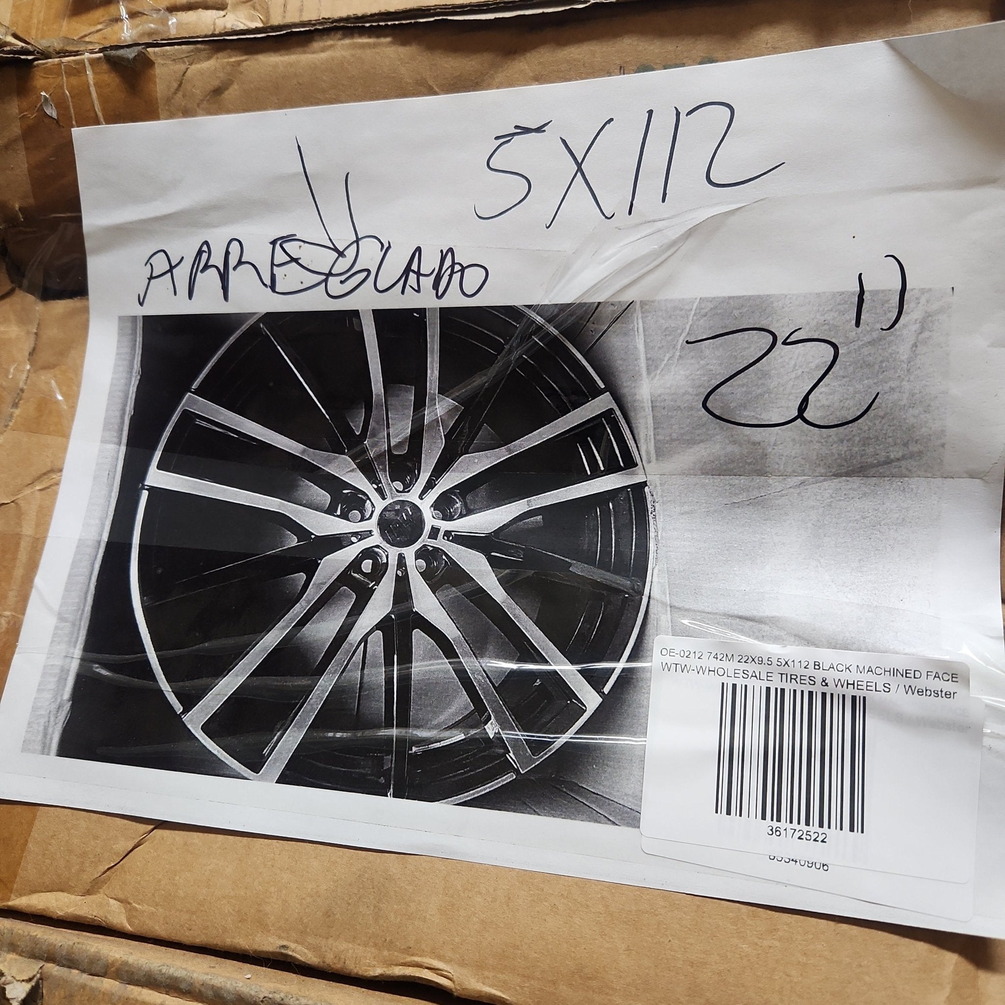 W726 OE - 0212 742M 22X9.5 5X112 BLACK MACHINED FACE - Gun Hill Tire House (WTW - WHOLESALE TIRES & WHEELS)