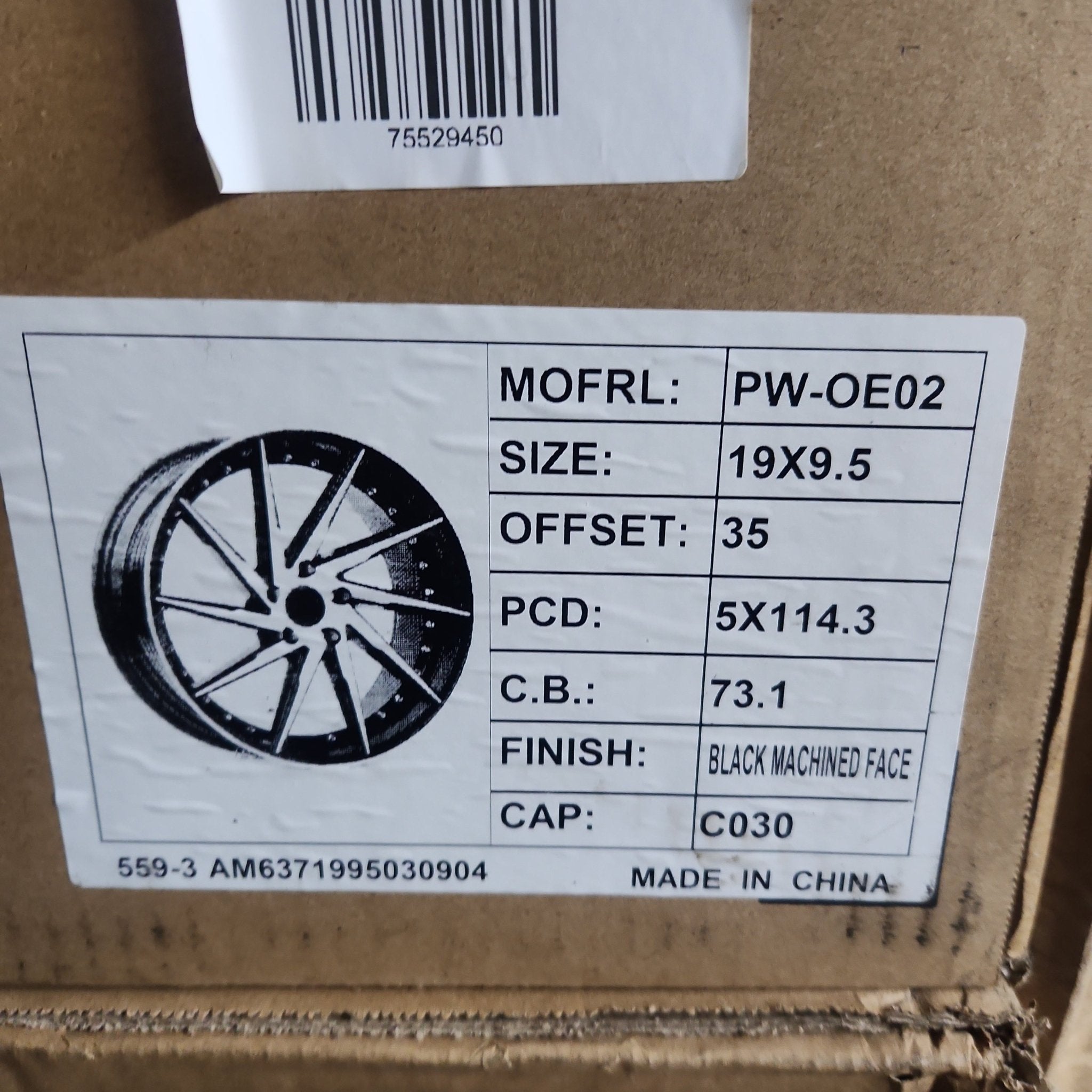 PW - OE02 19X9.5 5X114.3 BLACK MACHINED FACE - Gun Hill Tire House (WTW - WHOLESALE TIRES & WHEELS)