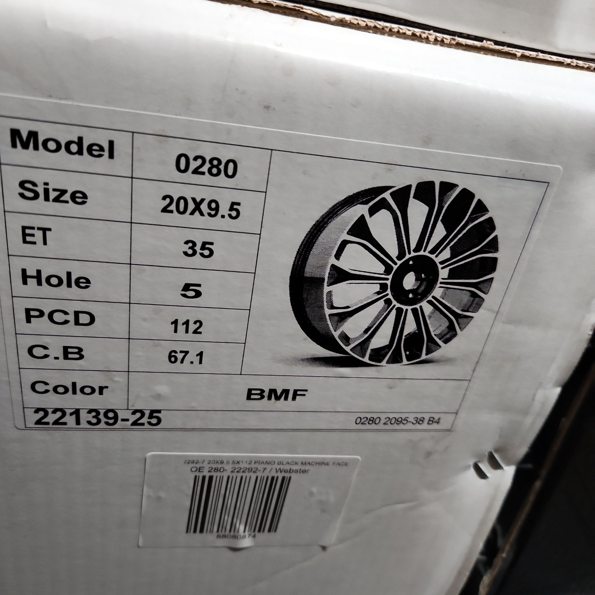 OE 280 - 22292 - 7 WHEELS 20X9.5 5X112 PIANO BLACK MACHINE FACE - Gun Hill Tire House (WTW - WHOLESALE TIRES & WHEELS)