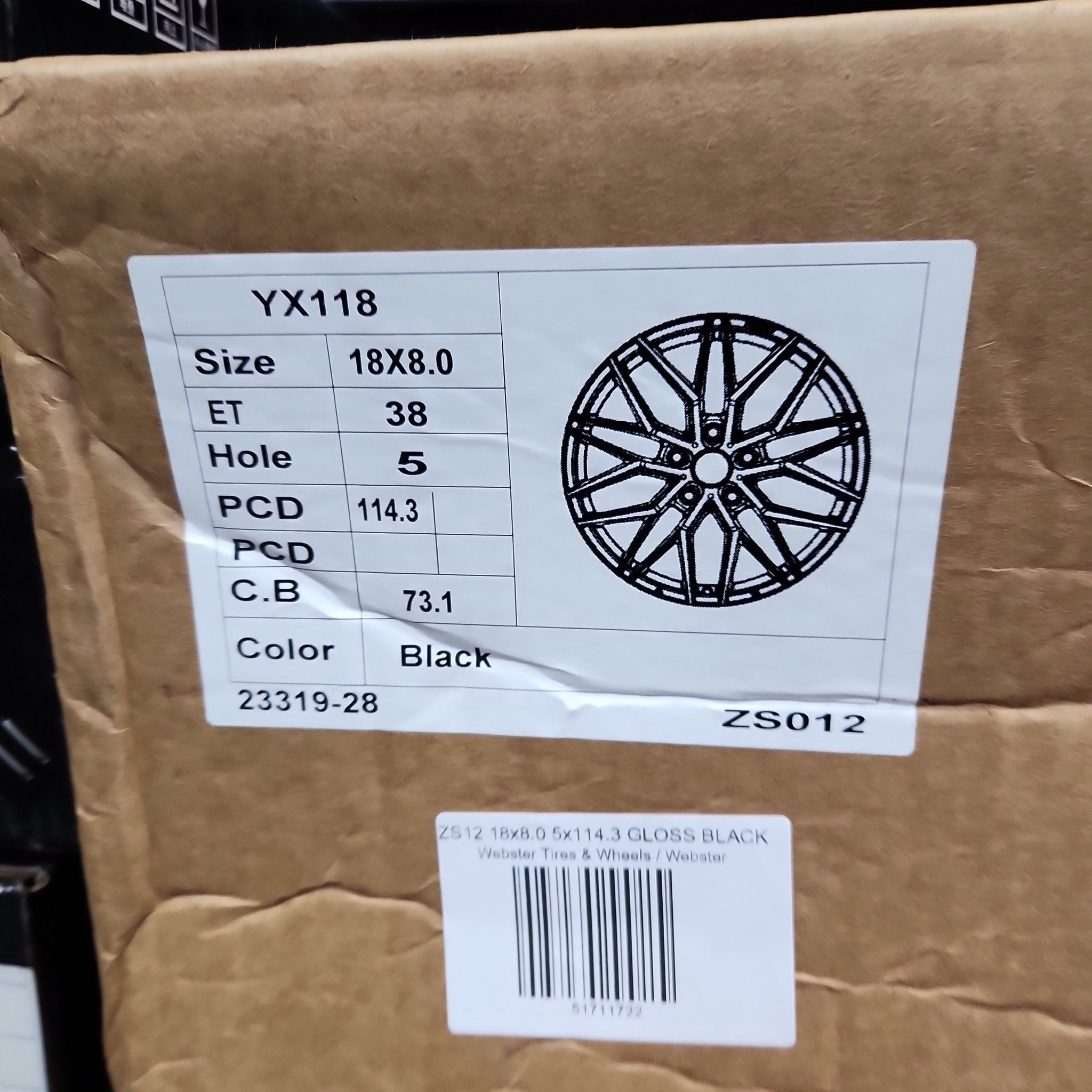 ZS12 18x8.0 5x114.3 GLOSS BLACK - Gun Hill Tire House (WTW - WHOLESALE TIRES & WHEELS)