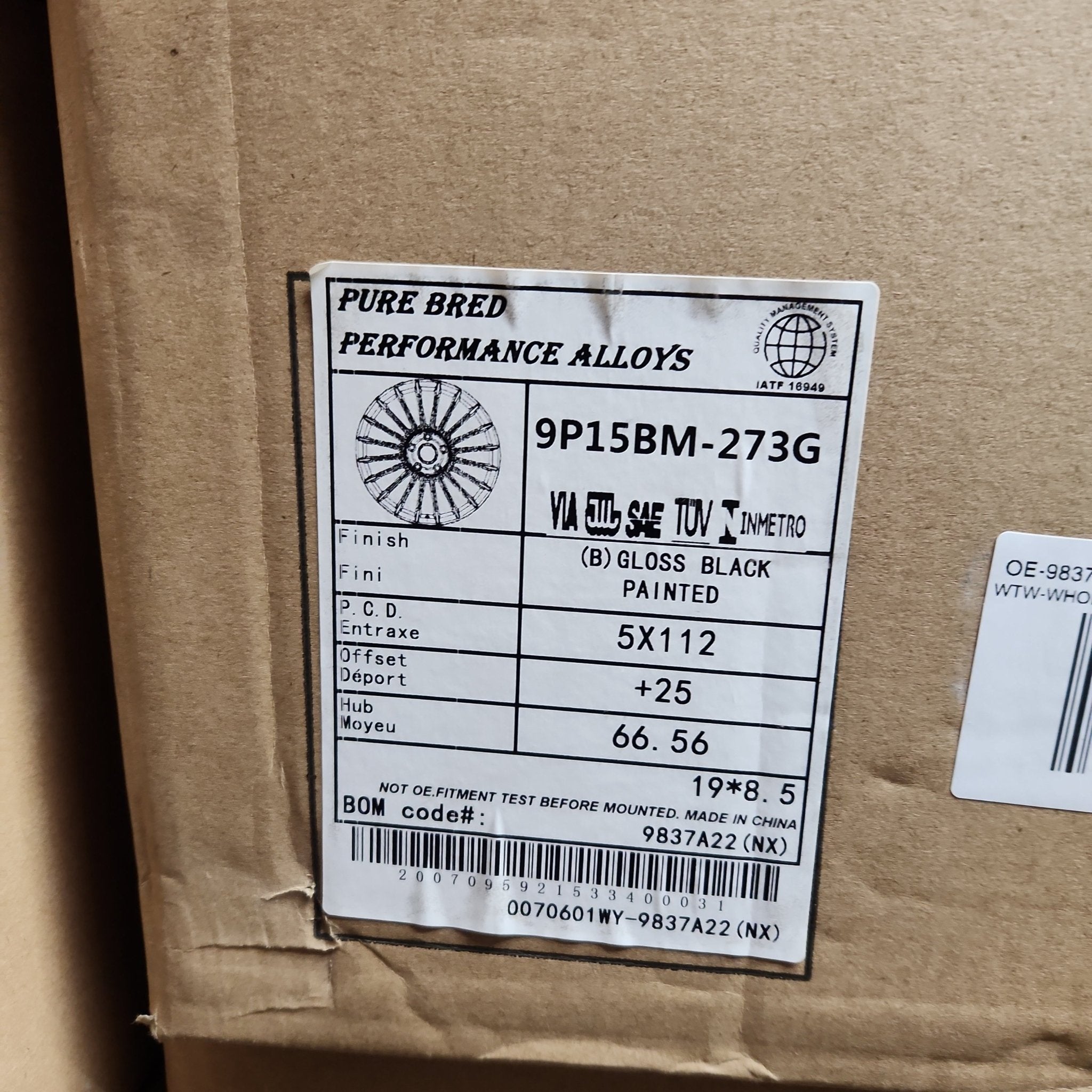 OE - 9837 19x8.5 5x112 GLOSS BLACK - Gun Hill Tire House (WTW - WHOLESALE TIRES & WHEELS)