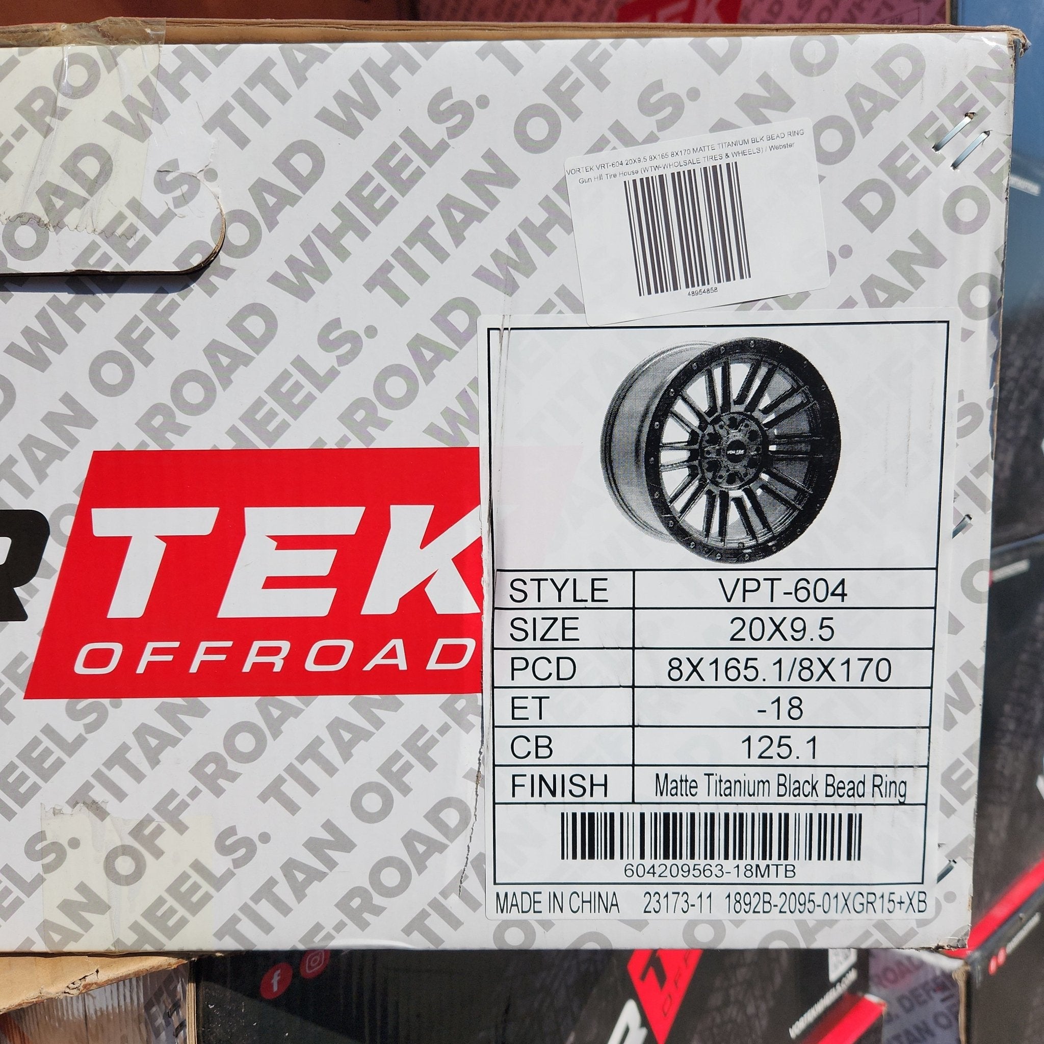 VORTEK VRT - 604 20X9.5 8X165 8X170 MATTE TITANIUM BLK BEAD RING - Gun Hill Tire House (WTW - WHOLESALE TIRES & WHEELS)