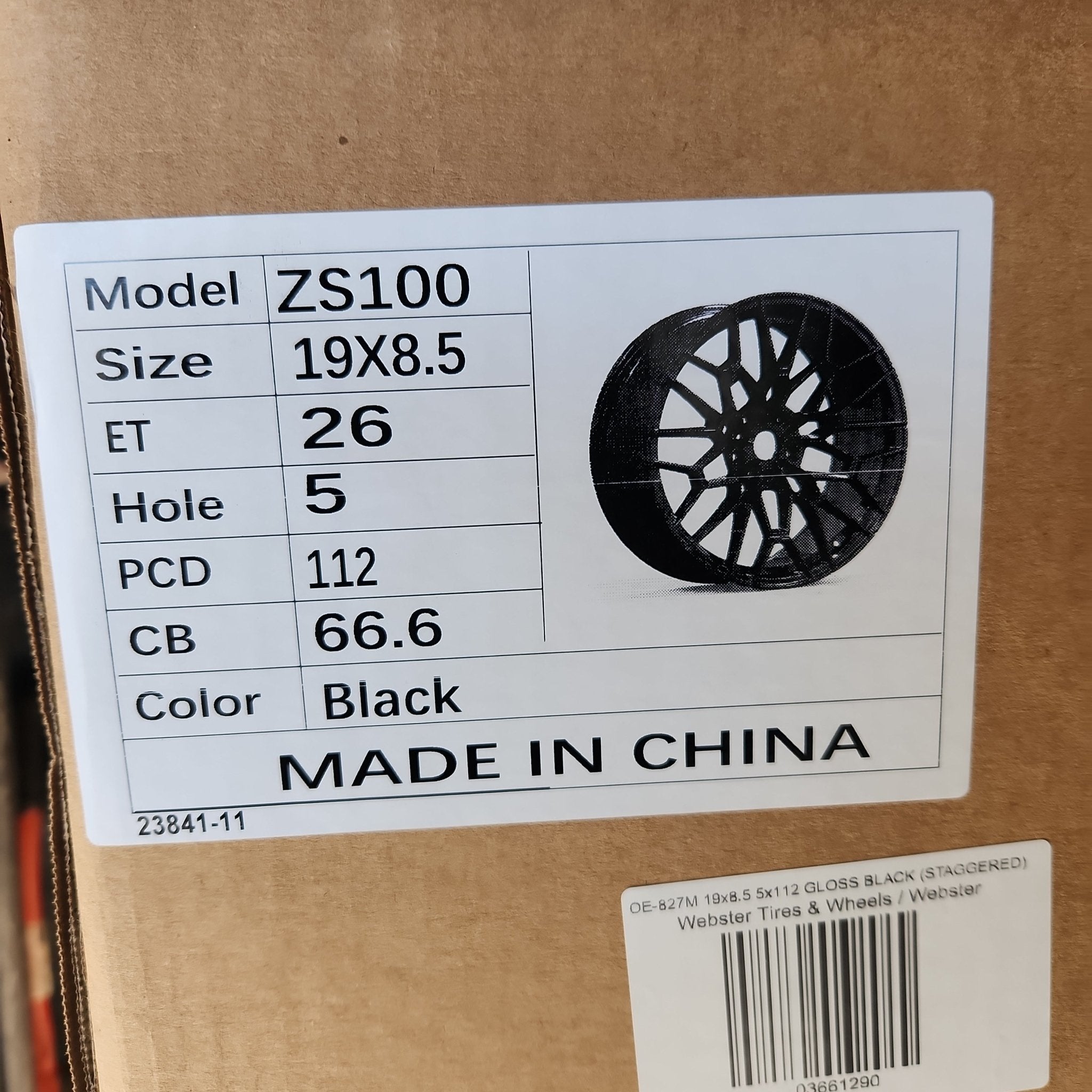 OE - 827M ZS100 19x8.5 5x112 GLOSS BLACK (STAGGERED) - Gun Hill Tire House (WTW - WHOLESALE TIRES & WHEELS)