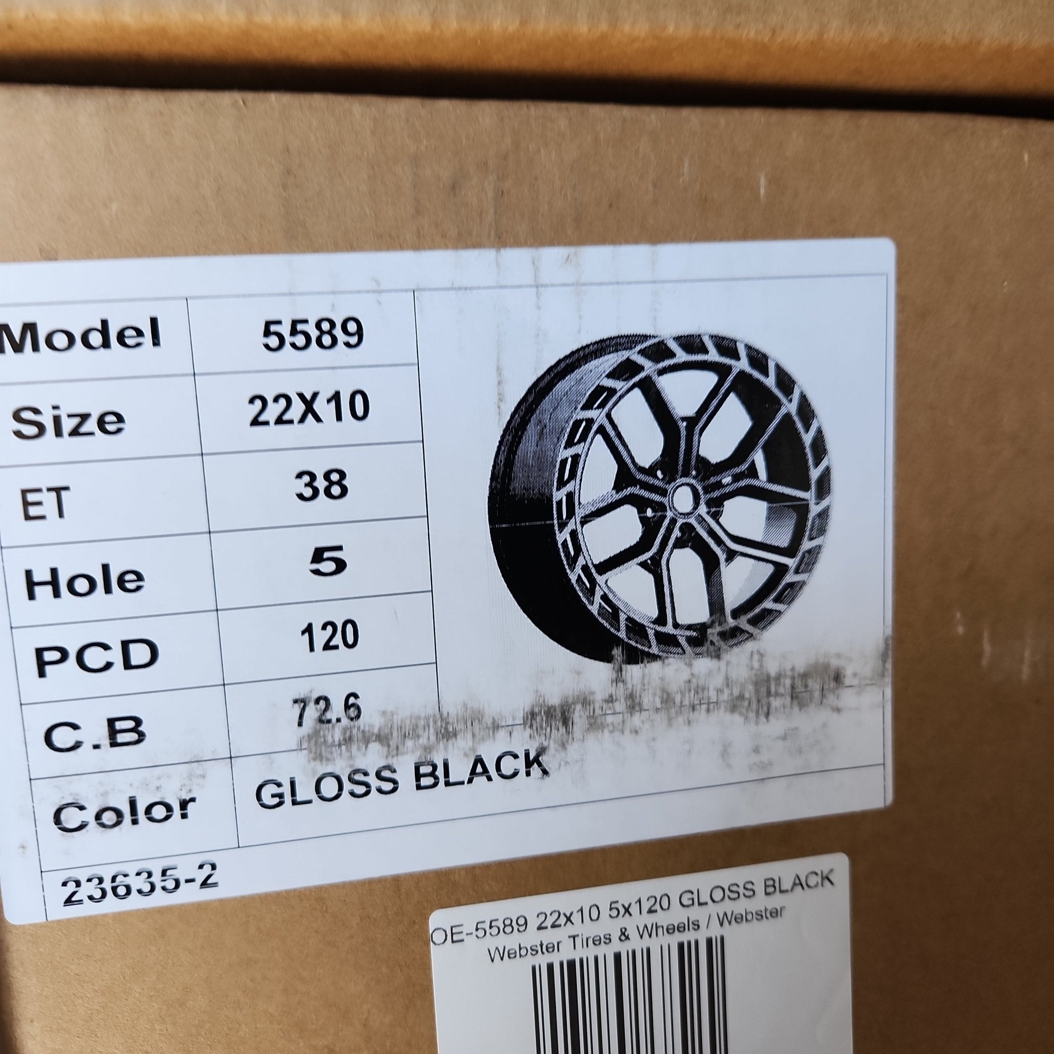 OE - 5589 22x10 5x120 GLOSS BLACK - Gun Hill Tire House (WTW - WHOLESALE TIRES & WHEELS)