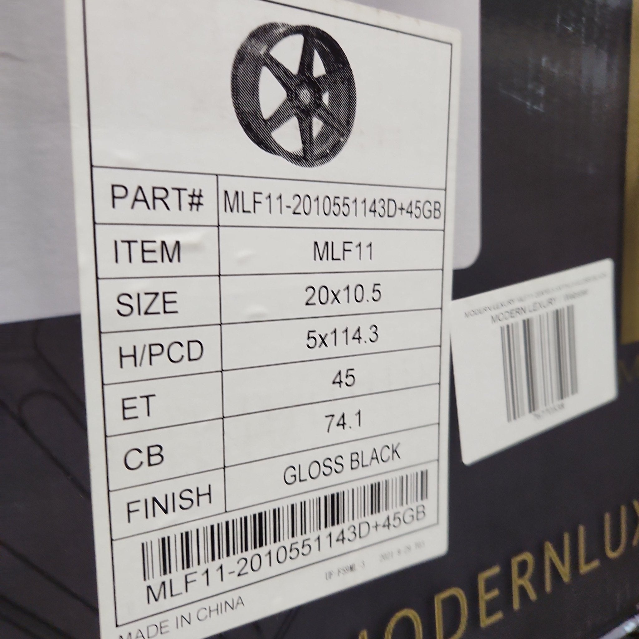 MODERN LEXURY MLF11 20X10.5 5X114.3 GLOSS BLACK - Gun Hill Tire House (WTW - WHOLESALE TIRES & WHEELS)