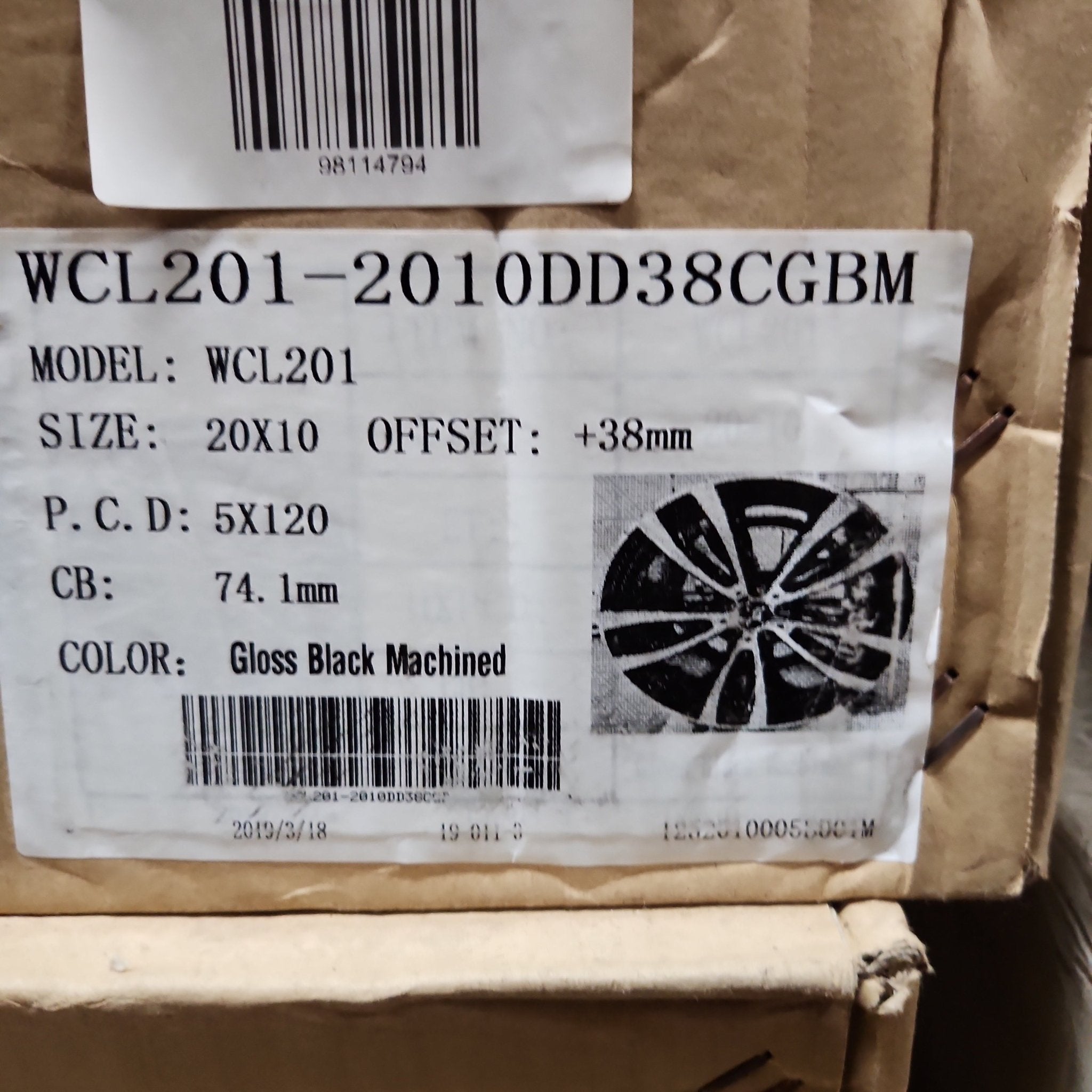 WCL201 WHEELS 20X10 5X120 GLOSS BLACK MACHINE FACE - Gun Hill Tire House (WTW - WHOLESALE TIRES & WHEELS)