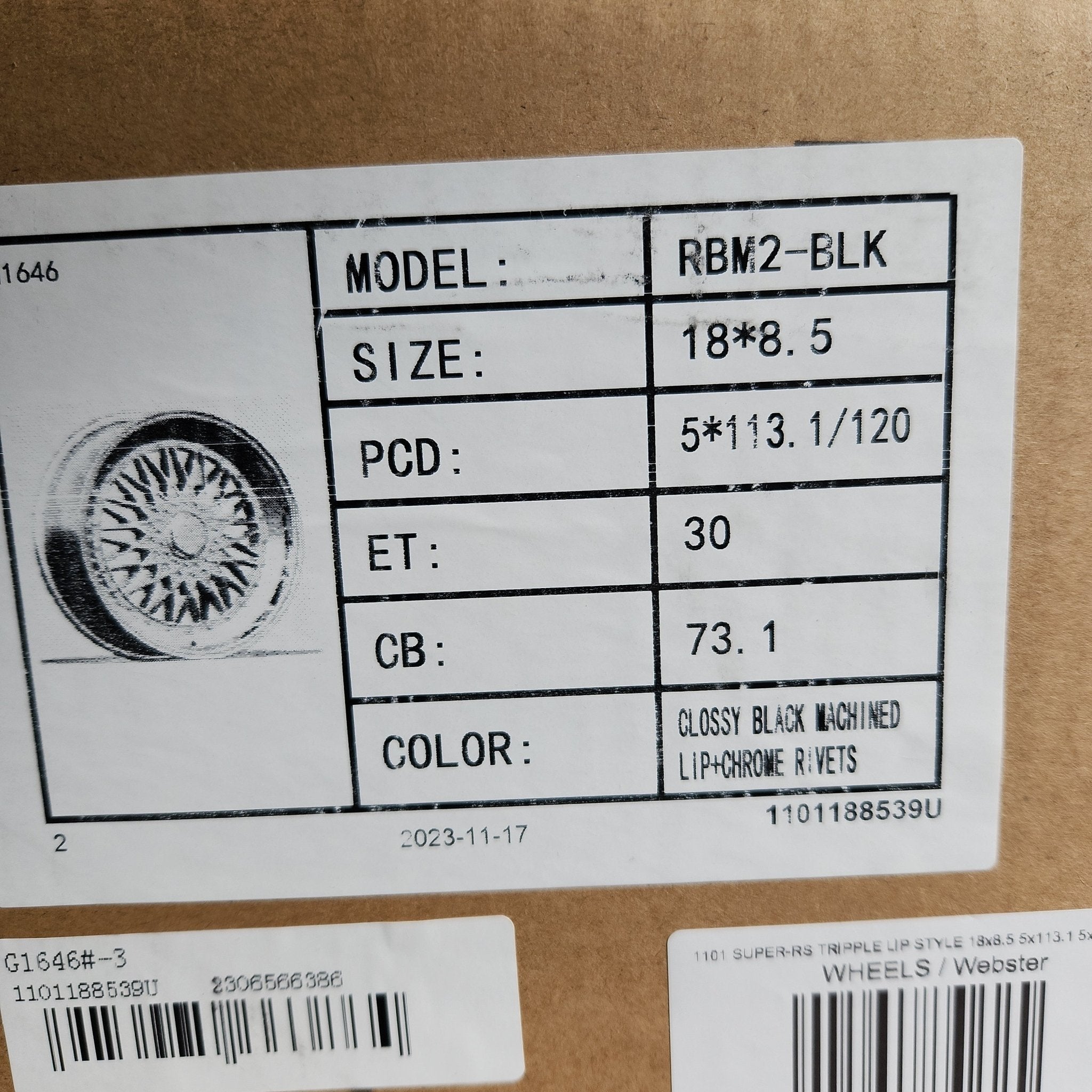 RBM2 1101 SUPER - RS TRIPPLE LIP STYLE 18x8.5 5x 112 / 5x114.3 / 5x120 BLACK MACHINED LIP CHROME RIVETS - Gun Hill Tire House (WTW - WHOLESALE TIRES & WHEELS)