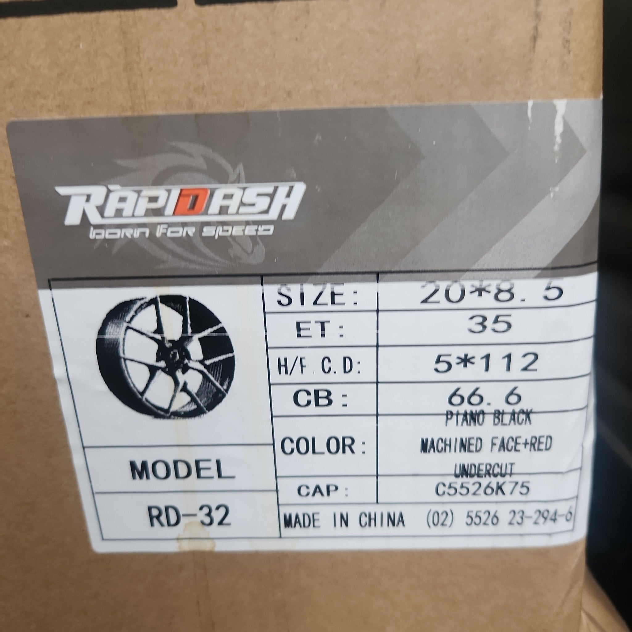 OE RD32 20x8.5 5x112 PIANO BLACK MACHINE FACE RED UNDERCUT - Gun Hill Tire House (WTW - WHOLESALE TIRES & WHEELS)