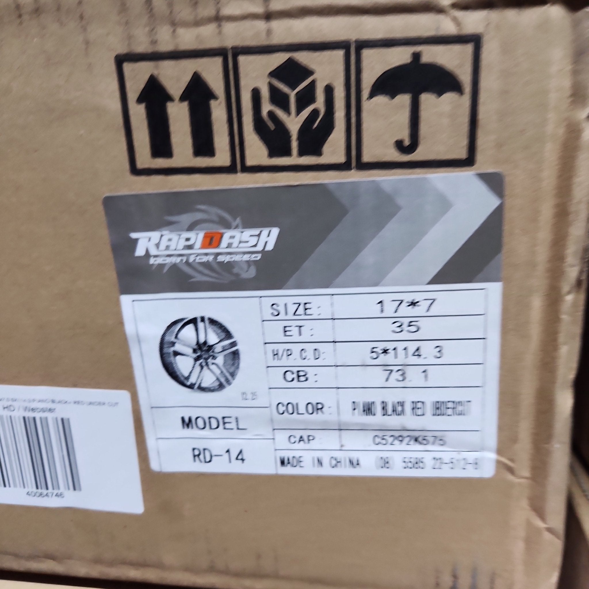 RAPIDASH - PW RD14 16x7.0 5X114.3 PIANO BLACK+ RED UNDER CUT - Gun Hill Tire House (WTW - WHOLESALE TIRES & WHEELS)