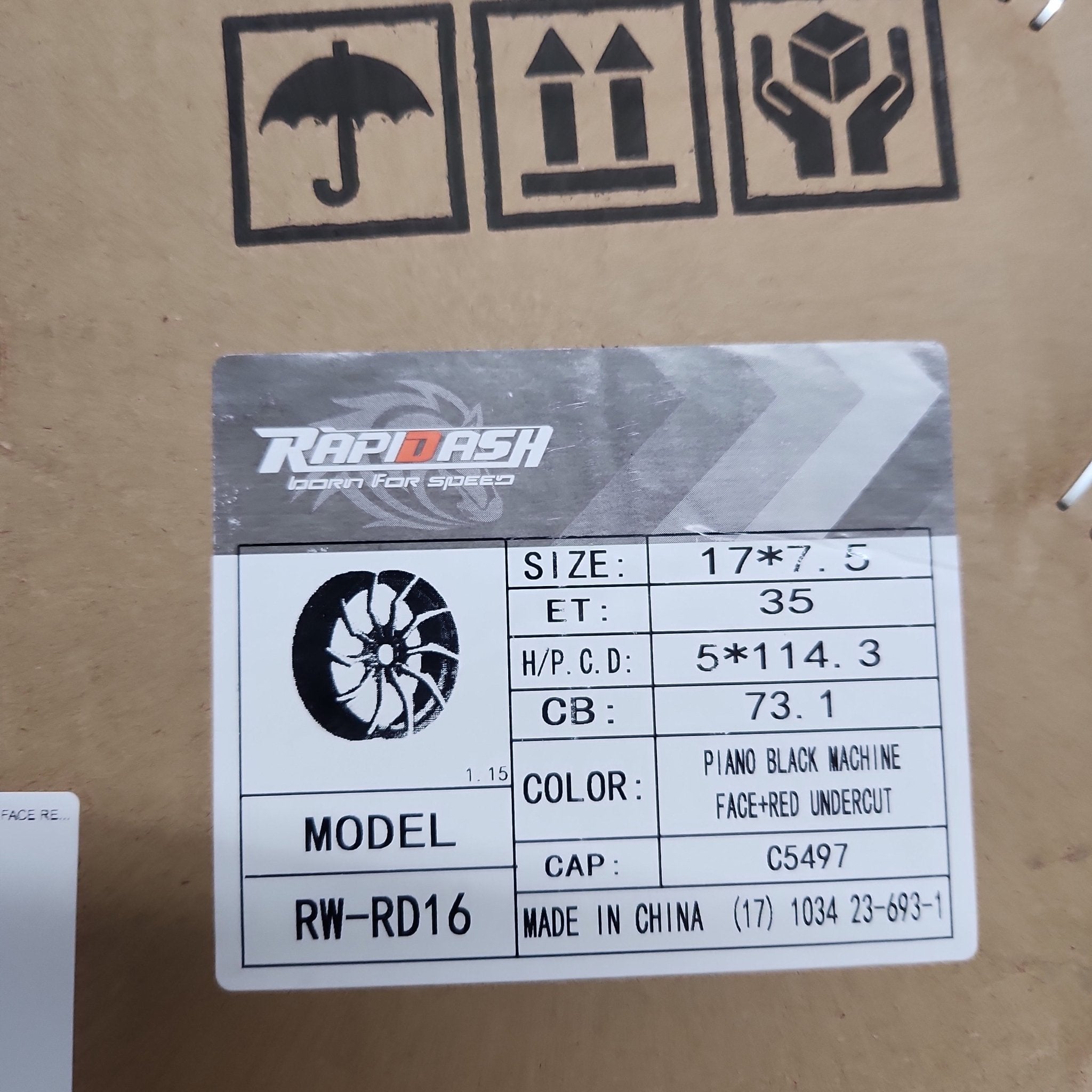 RAPIDASH RD16 17x7.5 5x114.3 GLOSS BLACK MACHINED FACE RED UNDER CUT - Gun Hill Tire House (WTW - WHOLESALE TIRES & WHEELS)