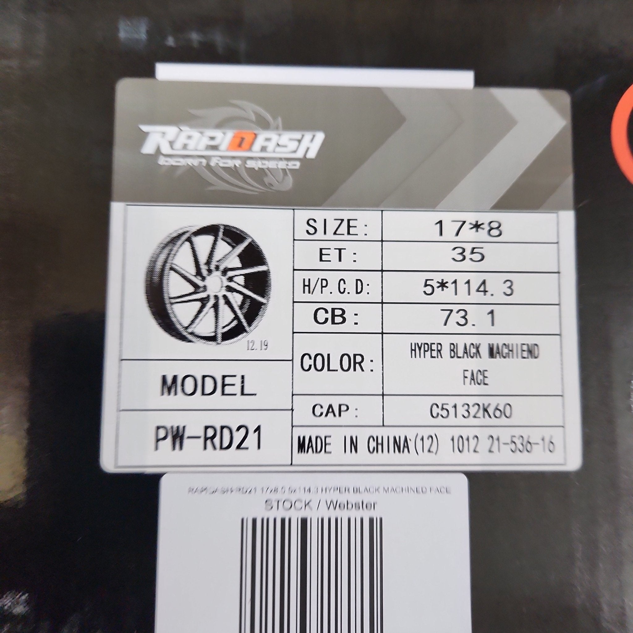 RAPIDASH - RD21 17x8.0 5x114.3 HYPER BLACK MACHINED FACE - Gun Hill Tire House (WTW - WHOLESALE TIRES & WHEELS)