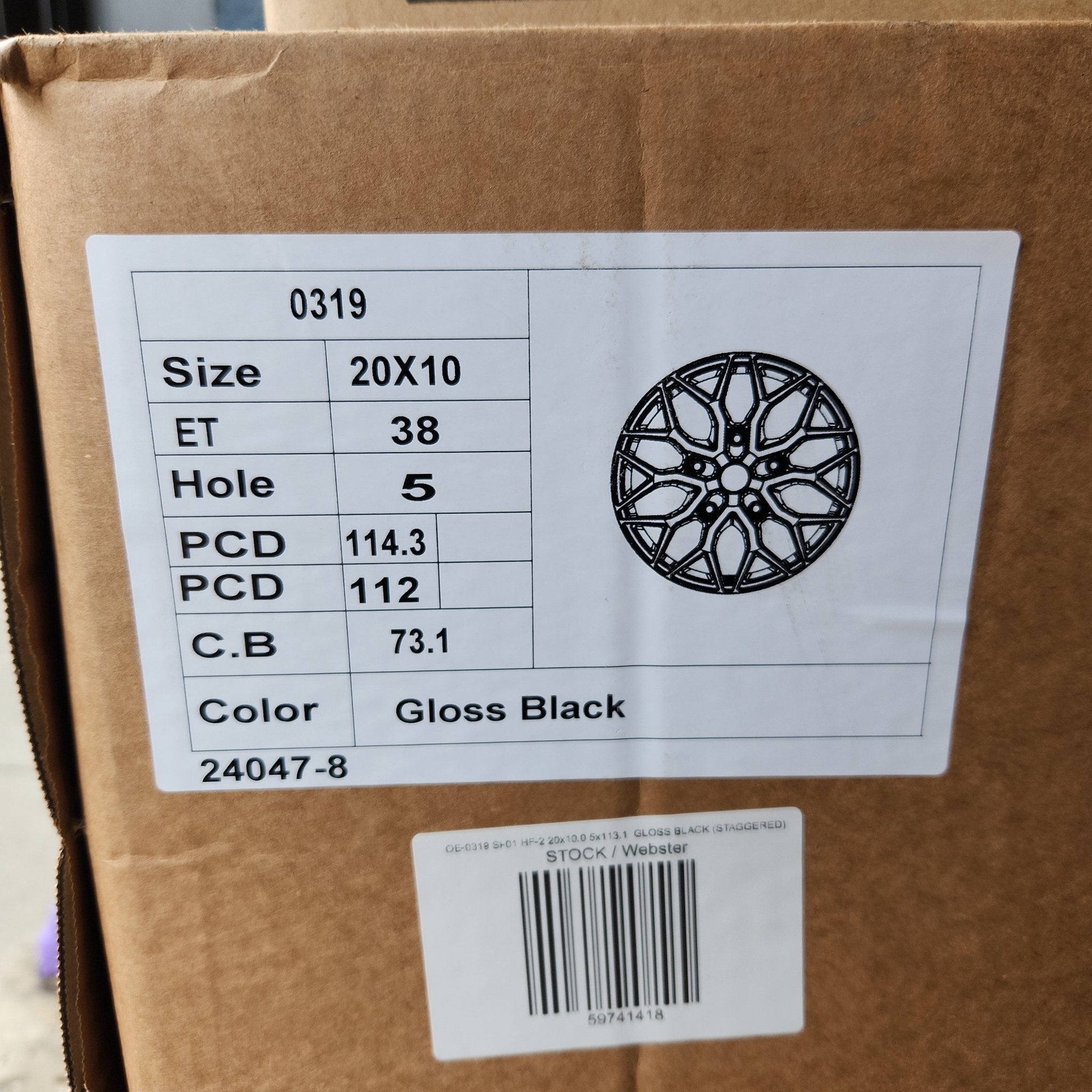 OE - 0319 Si - 01 HF - 2 20x10.0 5x112 5x114.3 GLOSS BLACK (STAGGERED) - Gun Hill Tire House (WTW - WHOLESALE TIRES & WHEELS)