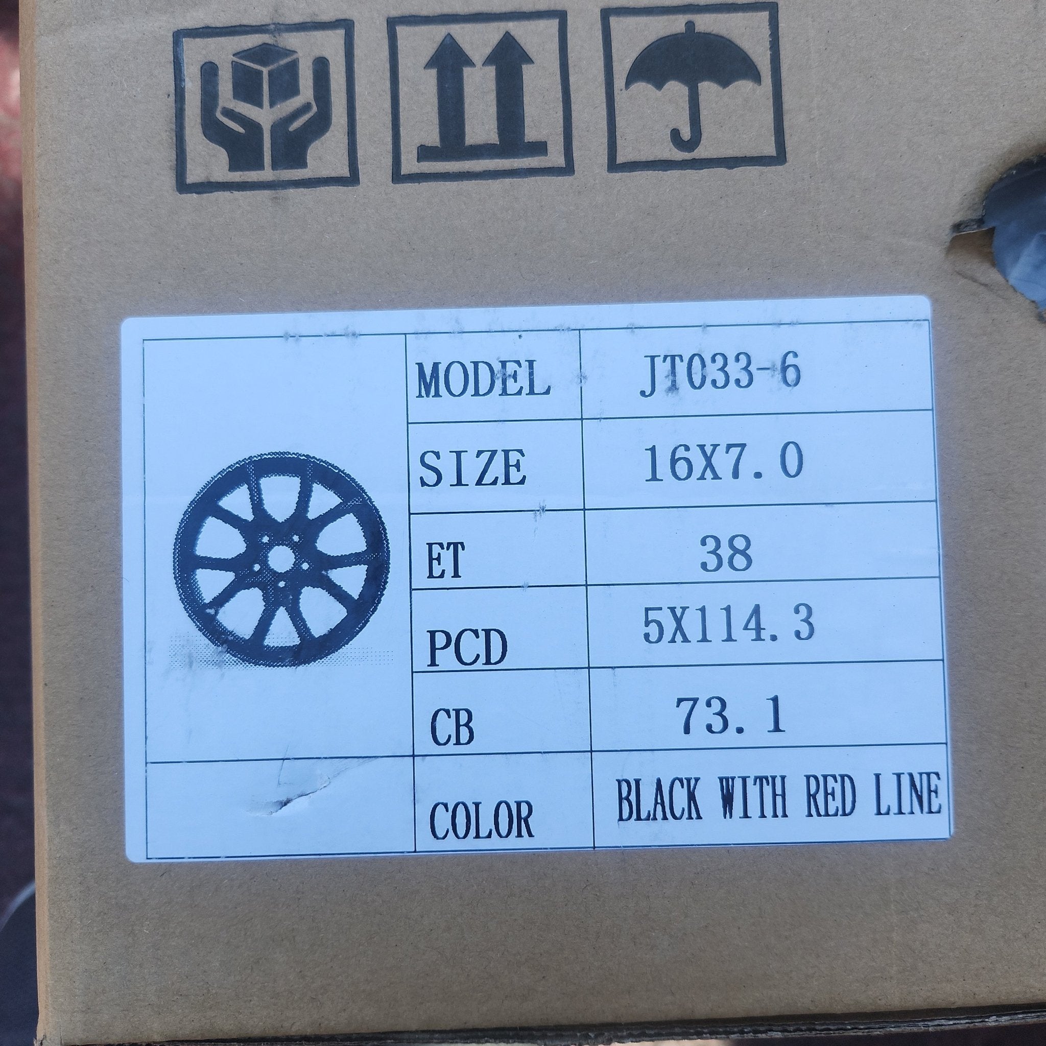 OE - JT033 - 6 16X7 5X114.3 PIANO BLACK RED RING - Gun Hill Tire House (WTW - WHOLESALE TIRES & WHEELS)