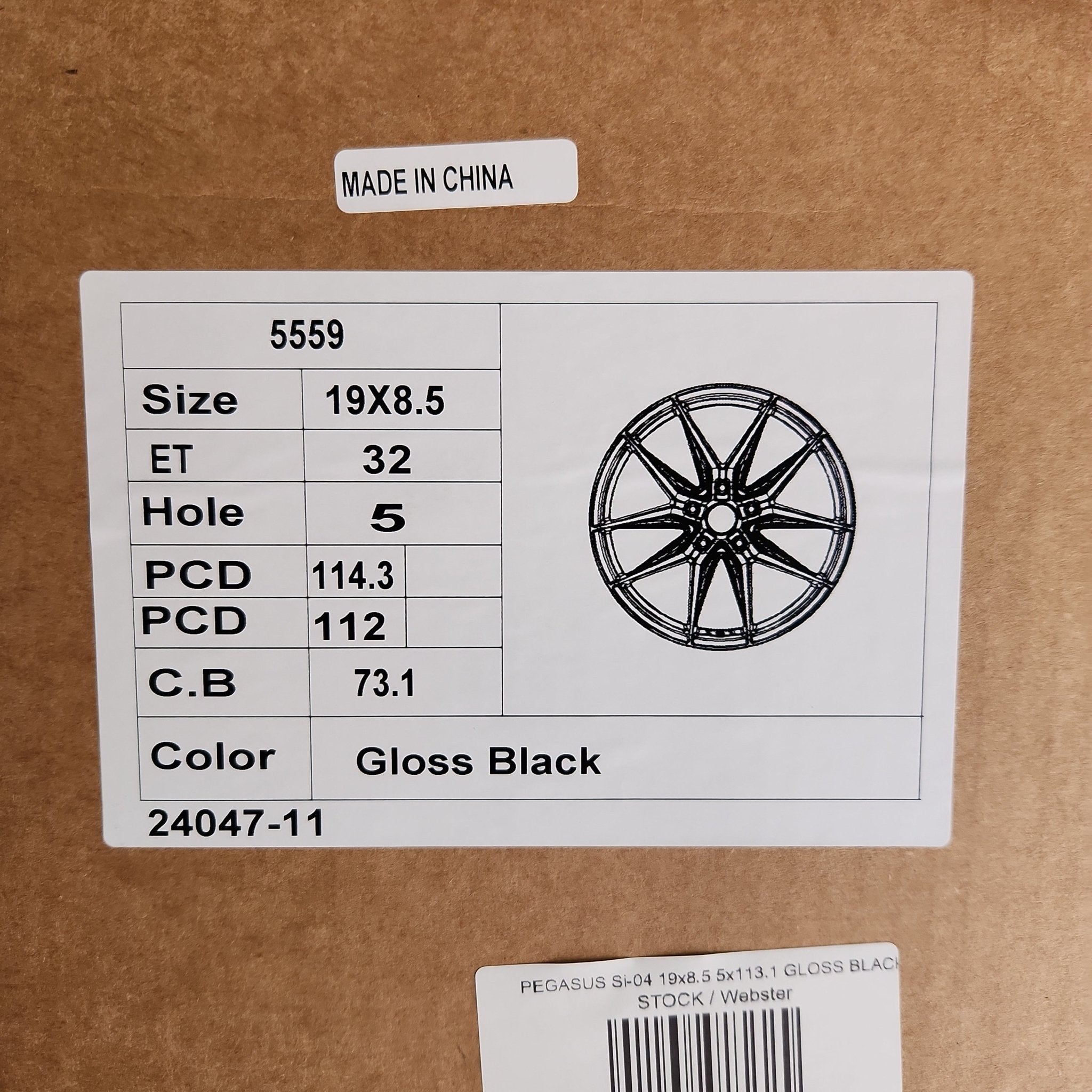PEGASUS 5559 Si - 04 19x8.5 5x112 5x1114.3 GLOSS BLACK - Gun Hill Tire House (WTW - WHOLESALE TIRES & WHEELS)