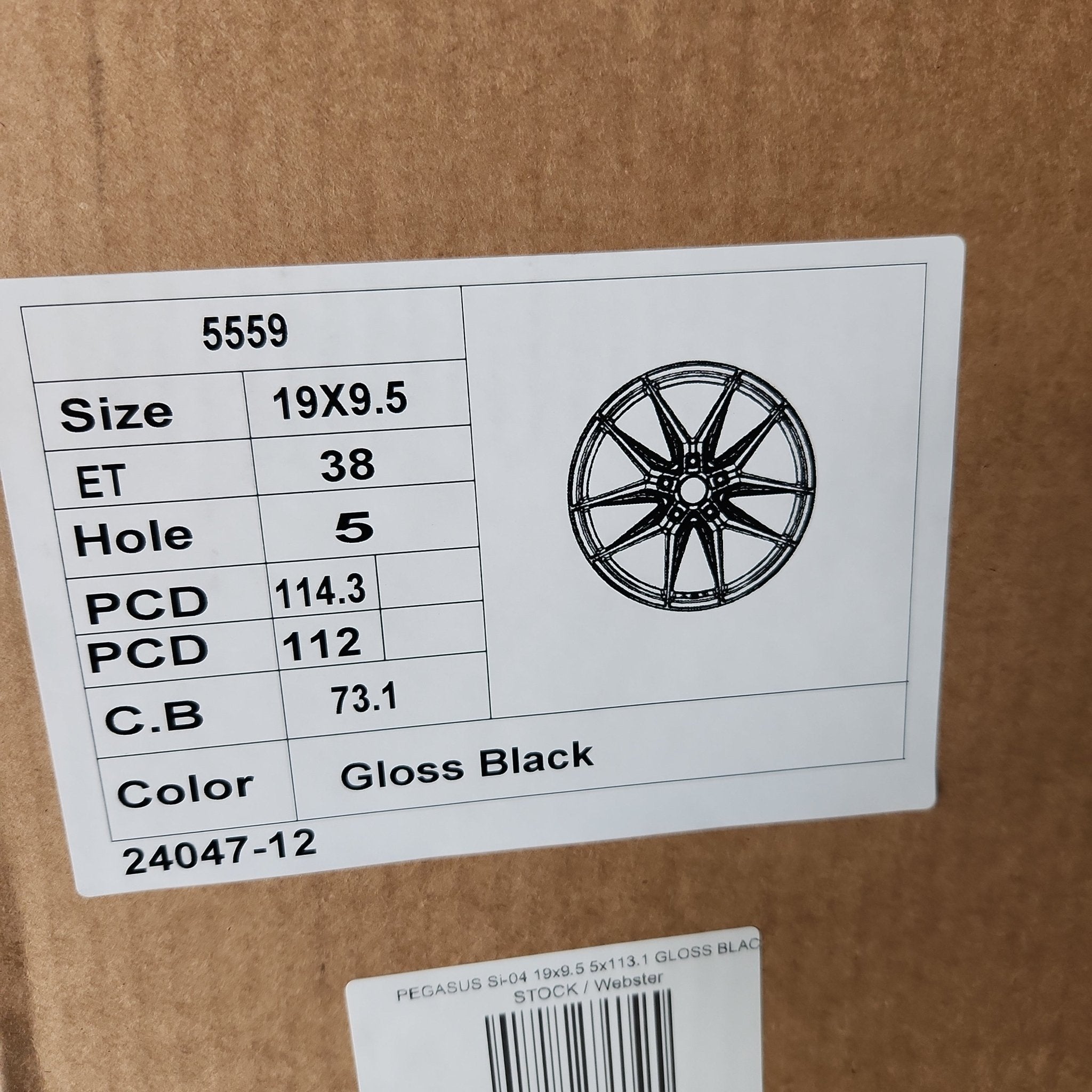 PEGASUS 5559 Si - 04 19x9.5 5x112 5x114.3 GLOSS BLACK - Gun Hill Tire House (WTW - WHOLESALE TIRES & WHEELS)