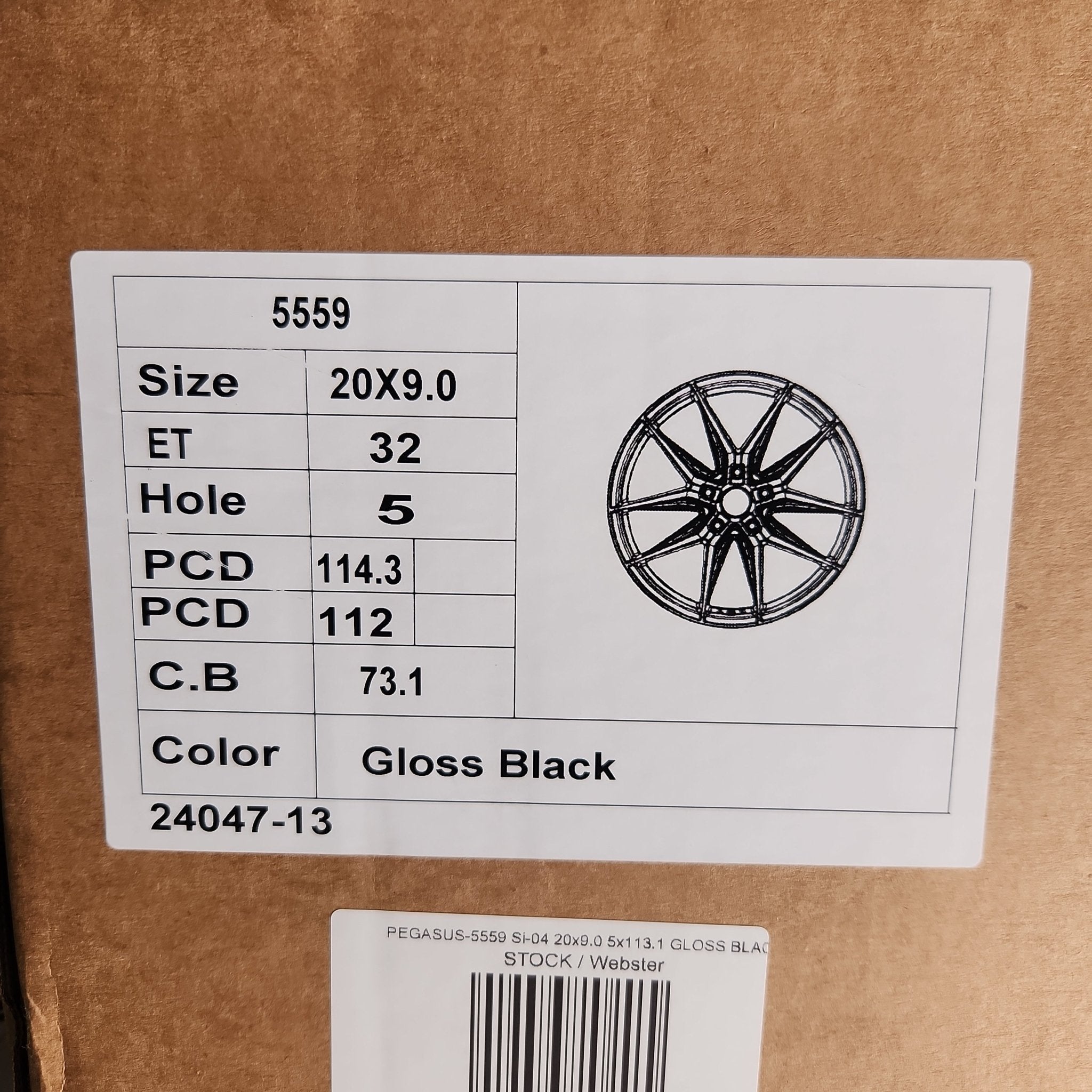 PEGASUS - 5559 Si - 04 20x9.0 5x112 / 5x114.3 GLOSS BLACK - Gun Hill Tire House (WTW - WHOLESALE TIRES & WHEELS)