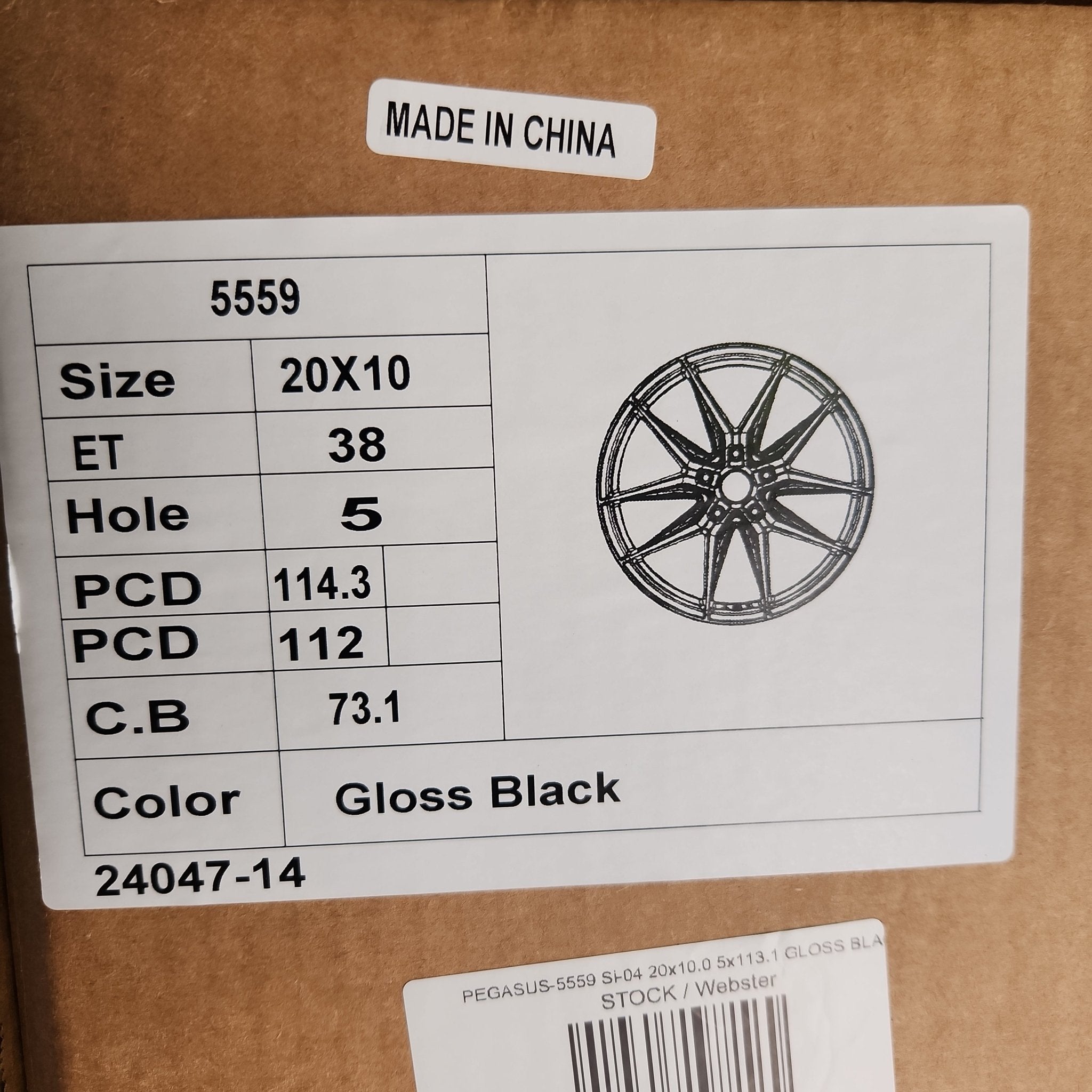 PEGASUS - 5559 Si - 04 20x10 5x112 5x114.3 GLOSS BLACK - Gun Hill Tire House (WTW - WHOLESALE TIRES & WHEELS)