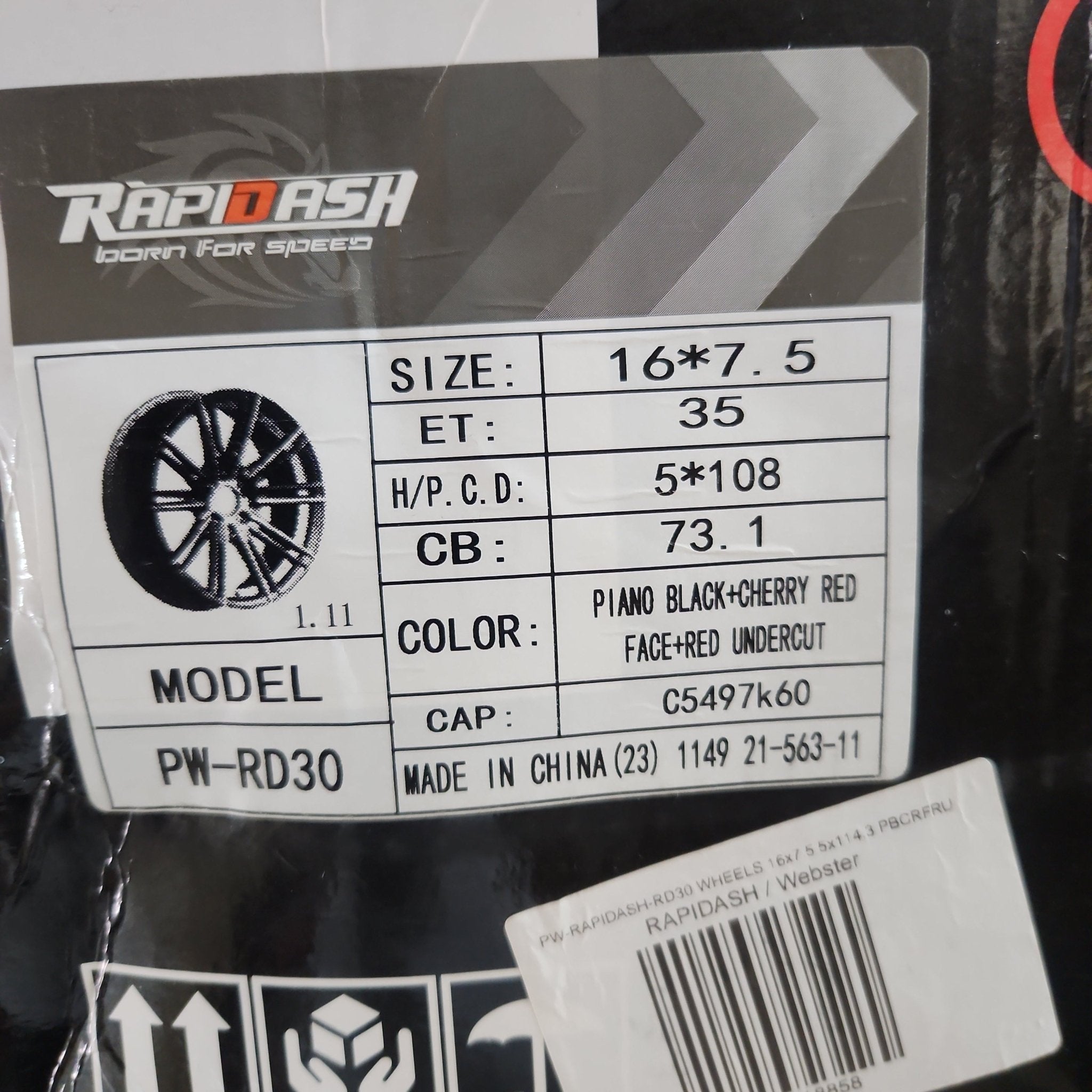 PW - RAPIDASH - RD30 WHEELS 16x7.5 5x108 PBCRFRU - Gun Hill Tire House (WTW - WHOLESALE TIRES & WHEELS)