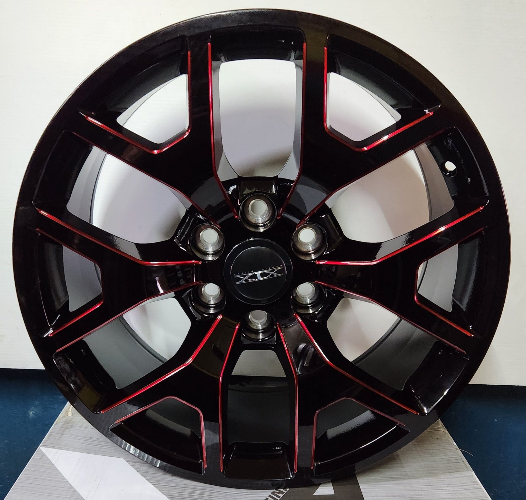 GMC HONEYCOMB F6683 20X9.0 6X139.7 PIANO BLACK RED MILLED SPOKES - Gun Hill Tire House (WTW - WHOLESALE TIRES & WHEELS)