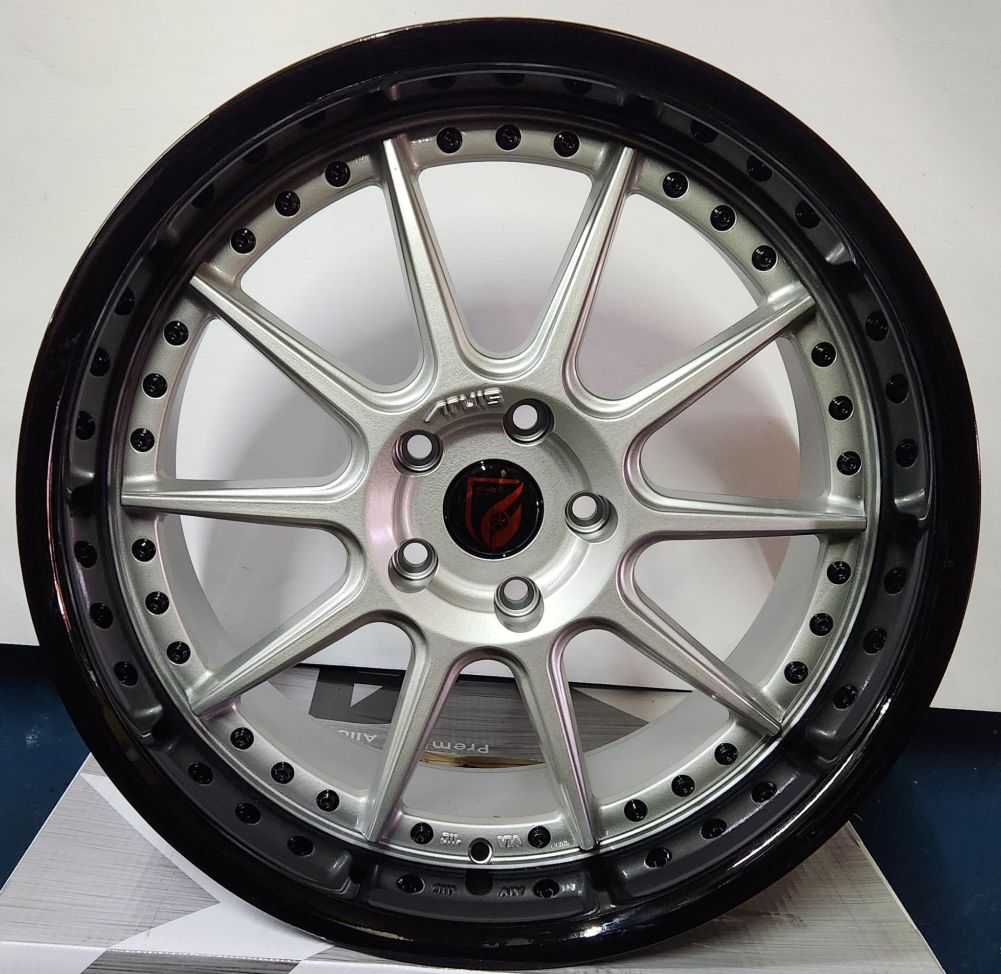 ARUIS AF07 19X9.5 5X4.5 MATT SILVER PIANO BLACK LIP + BLACK RIVETS - Gun Hill Tire House (WTW - WHOLESALE TIRES & WHEELS)